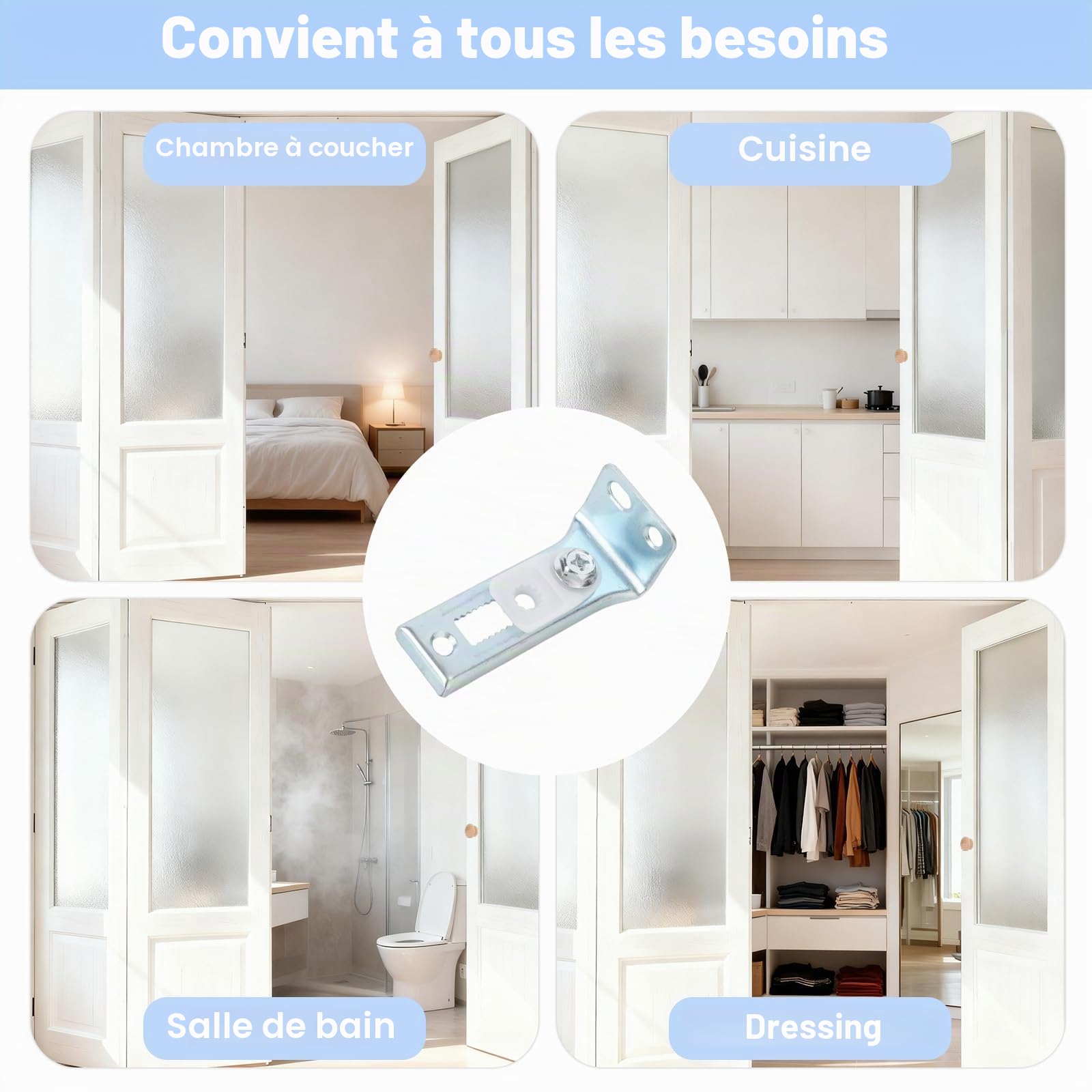Réparation Porte Pliante, Quincaillerie pour Porte de Placard Pliante avec Rail 91cm Charnières Vis Poignée en Bois Tige à Ressort Pince à Ressort pour Chambre Cuisine et Salle Bain