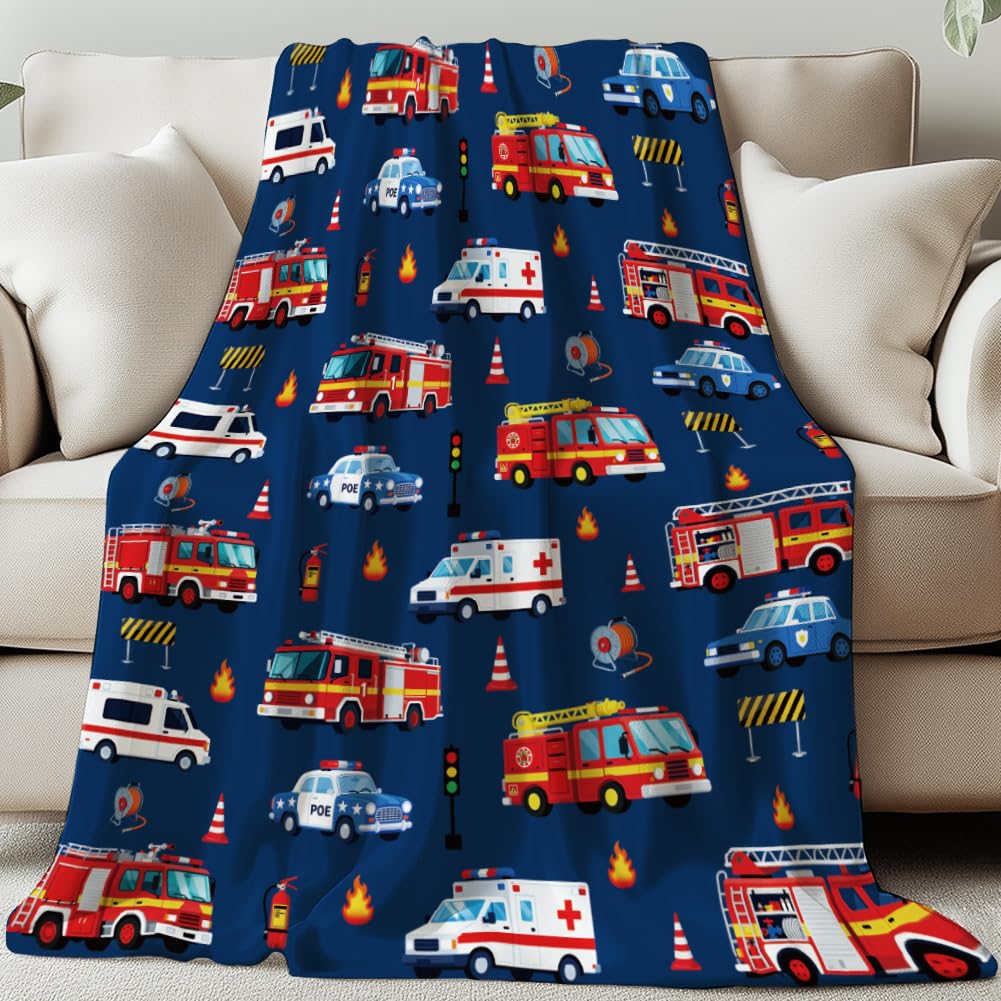 GLOBLELAND Fire Truck Throw Blanket 59x51 inch — image 1