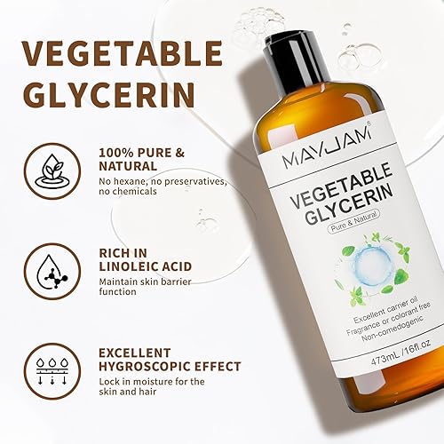 Miniatura 2 de MAYJAM Glicerina vegetal 100% natural y pura, 16 onzas líquidas. Aceite corporal líquido de glicerina vegetal para piel, cara, cuidado del cabello,