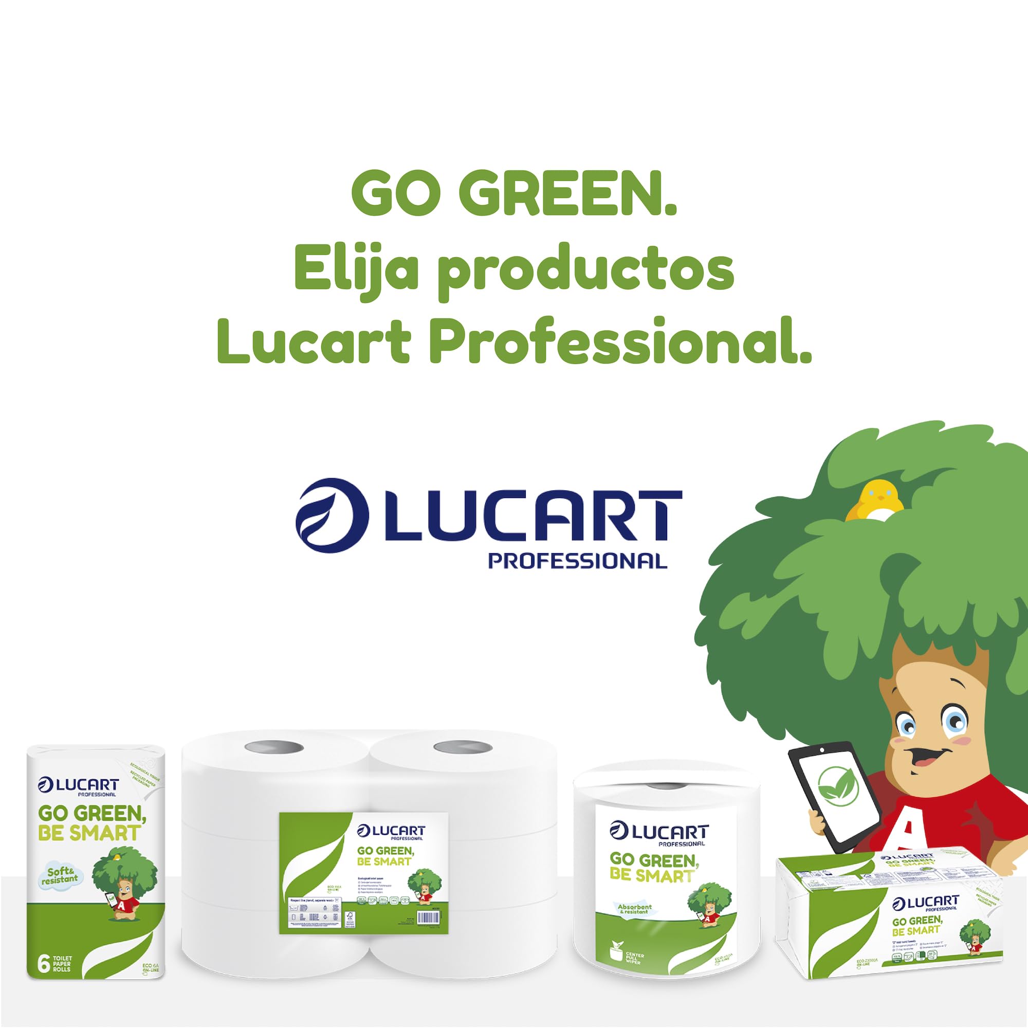 Lucart Professional, Papel Higiénico Ecológico 36 Rollos, Reciclado Certificado FSC, 3 Láminas, 100% Reciclado, Embalaje de Papel, Suave y Consistente, Blanco, 6 Paquetes de 6 Rollos