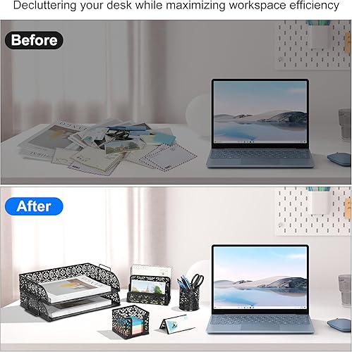 Miniatura 5 de EasyPAG Set organizador de escritorio 5 en 1  Incluye 2 Charolas tamaño papel Carta, Clasificador de cartas, soporte de bolígrafos, recipiente para