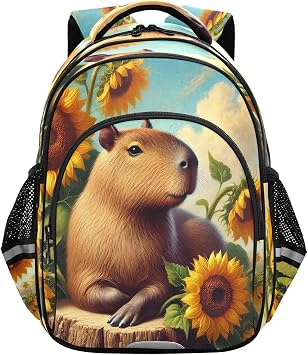 Capybara Flowers Sky Toddler Backpack for Boys Girls 3-8 School Bag for Elementary Kids Backpack for Kindergarten Bookbags for Preschool 15.3in
