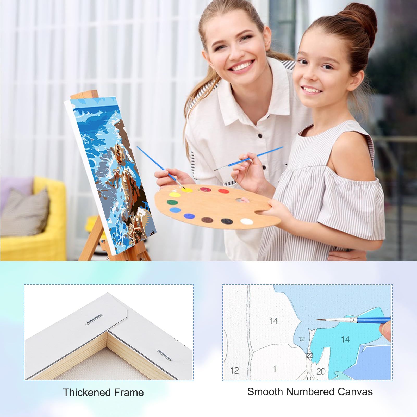 TOSTOG Seascapes 4 Pack Framed Canvas Painting by Numbers Art Kit for Adults and Kids, Beginner Acrylic Painting Supplies with Wooden Frame for Home Wall Decor 20 * 25 cm/8 * 10 in - 3