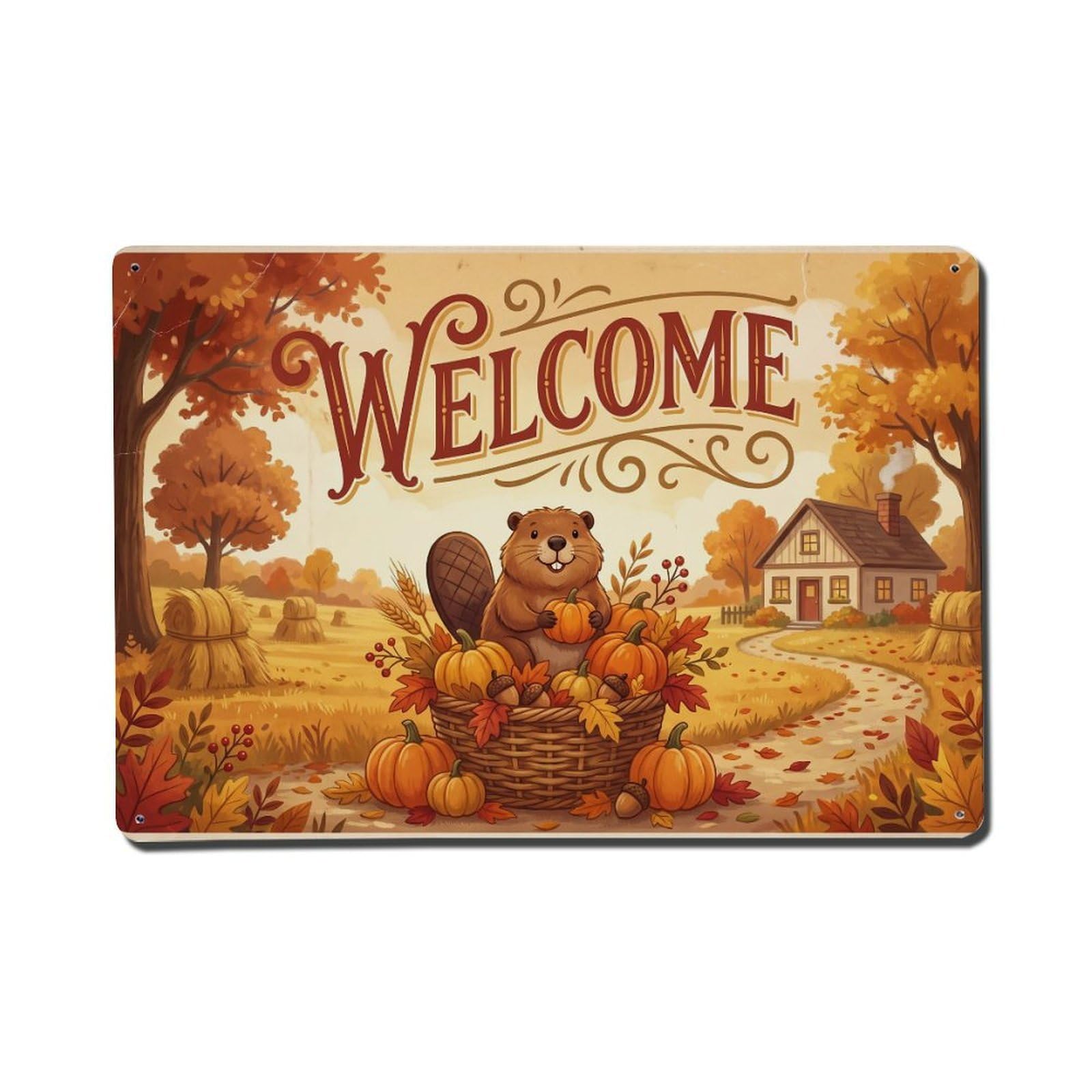 Vintage Welcome Beaver Rustic Charm Metal Tin Sign
