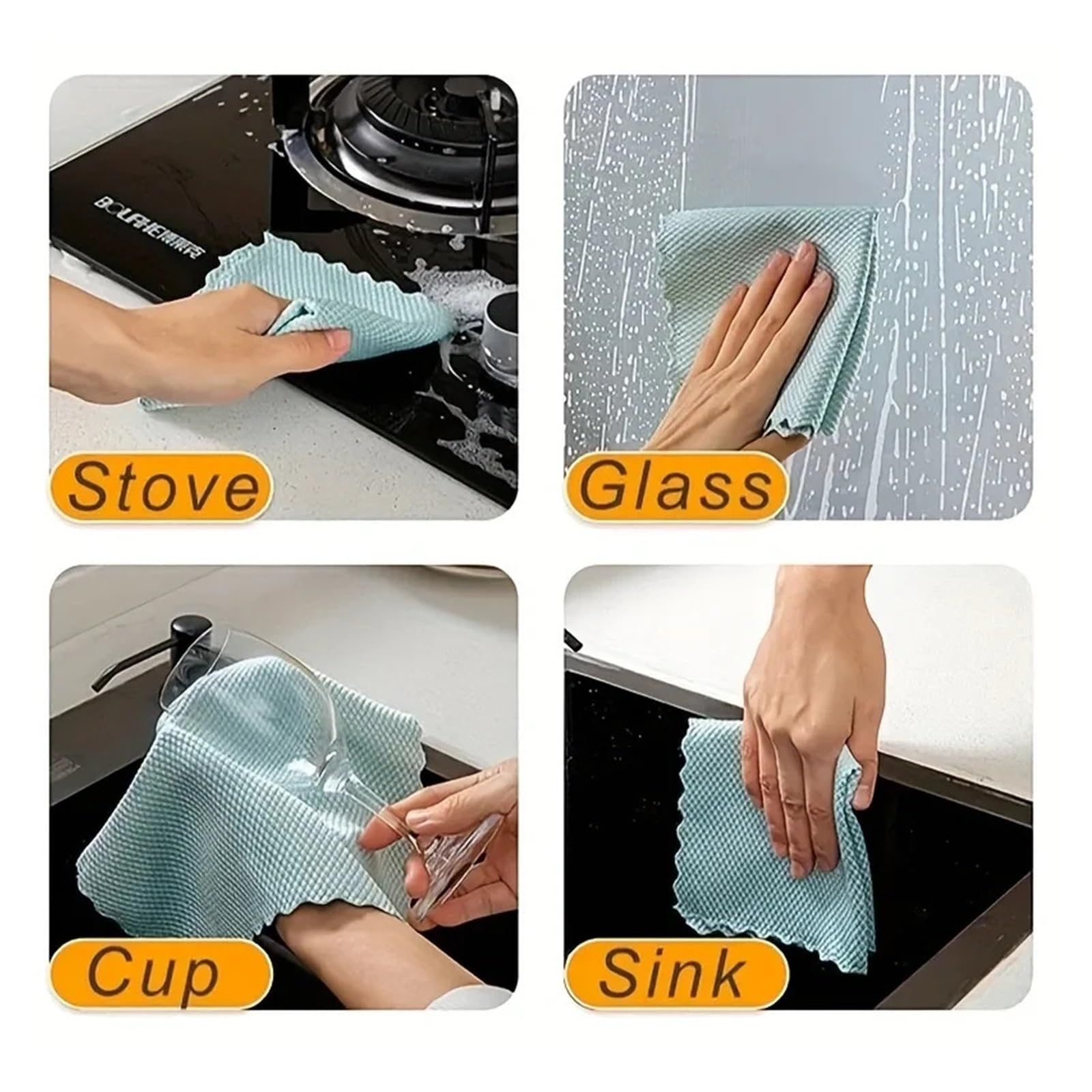 Glasreinigungstuch, fusselfrei, for Fenster, Auto, Küche, Spiegel, spurlos, wiederverwendbar, Fischschuppen-Poliertuch(20pcs)