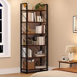 DWVO Industrial Book Shelf 6 Tier Bookshelf Tall Bookcase, Open Display Storage Rack Shelves for Living Room/Bedroom/Home/Office/Kitchen, Rustic Brown