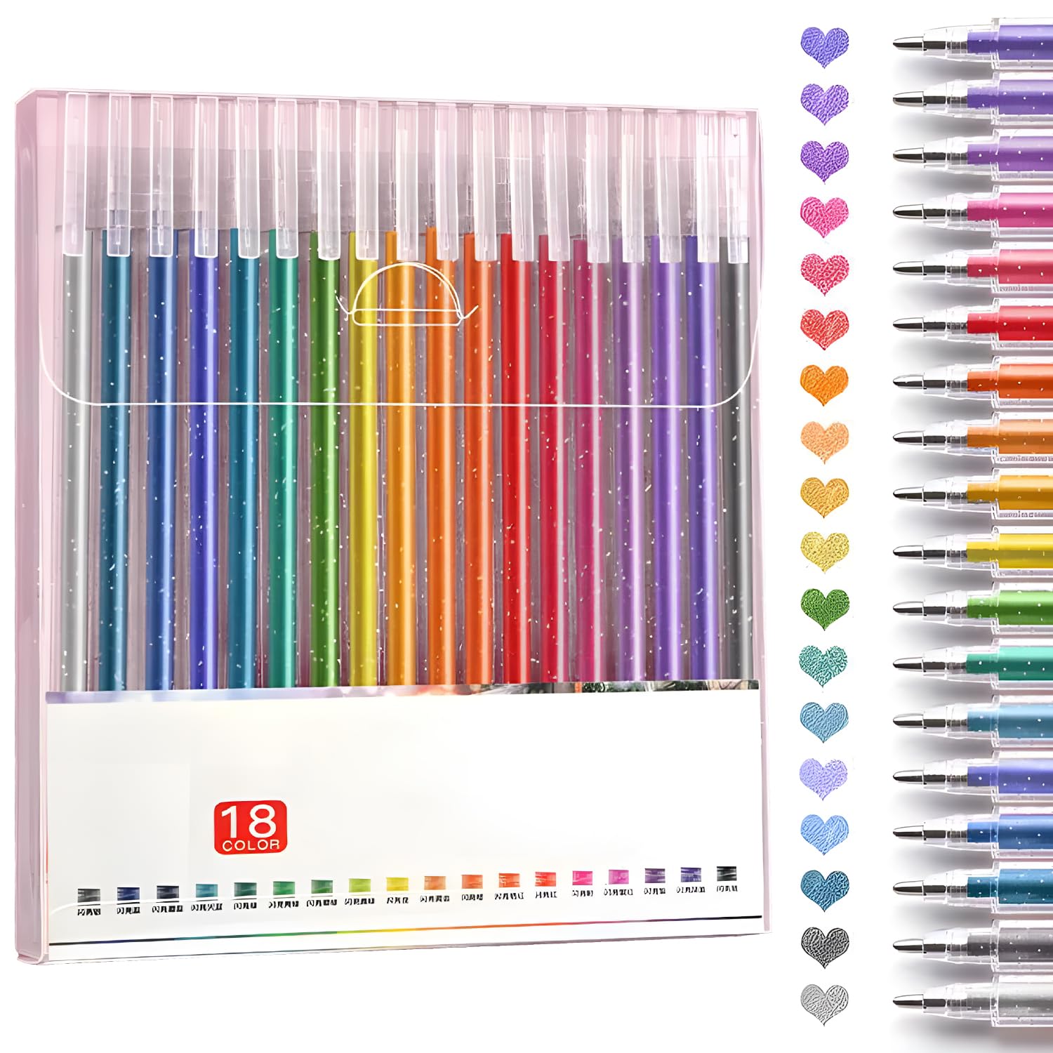 MOTIBACK 18 Pack Glitter Gel Pens Set, 18 Colors Sparkle Gel Pens in Canvas Bag for Adult Coloring Book Drawing Crafts Scrapbooks Journaling All Ages