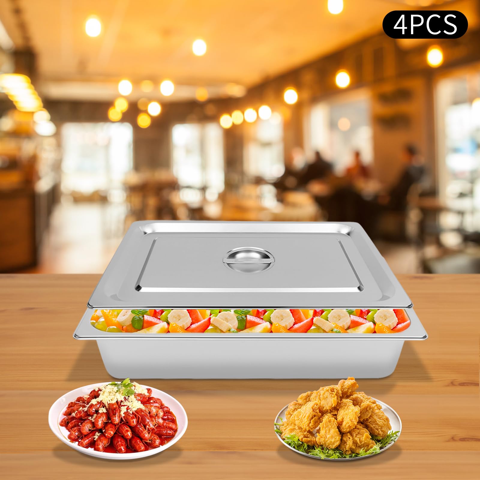 4 Inch Hotel Pan,Full Size Steam Table Pan,Water Pan Deep Steam Table Pan Stainless Steel Chafing Steam Table Pan Trays with Lids for Food 20x12x 4 inch