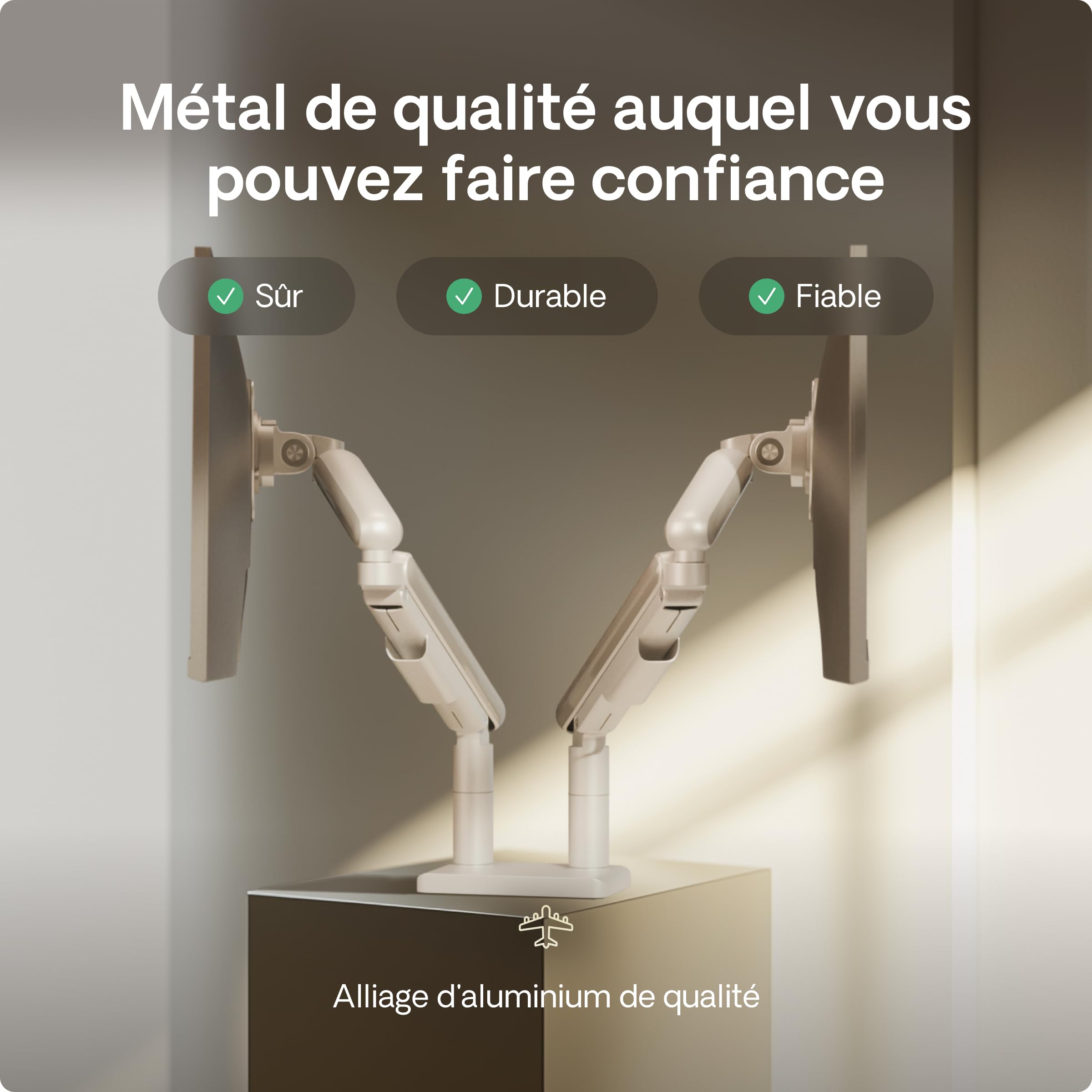 Desktronic Support Double Écran 34" 8kg Rotation 360° Hauteur Réglable VESA 75/100 Blanc