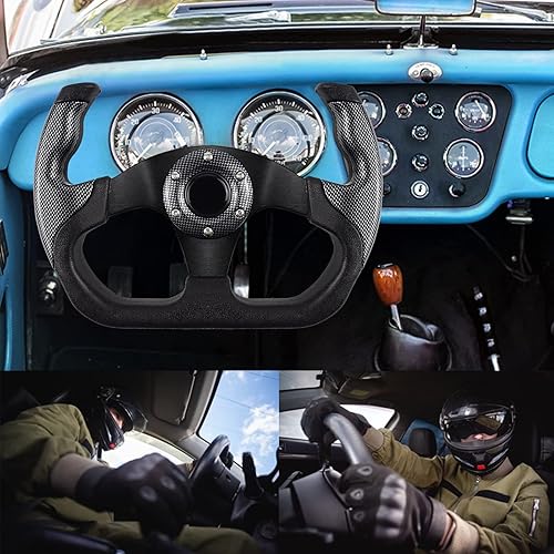 Miniatura 6 de Volante universal de carreras, 6 pernos antideslizante de cuero y aluminio para juegos con botón de bocina para carreras, conducción de simulador de