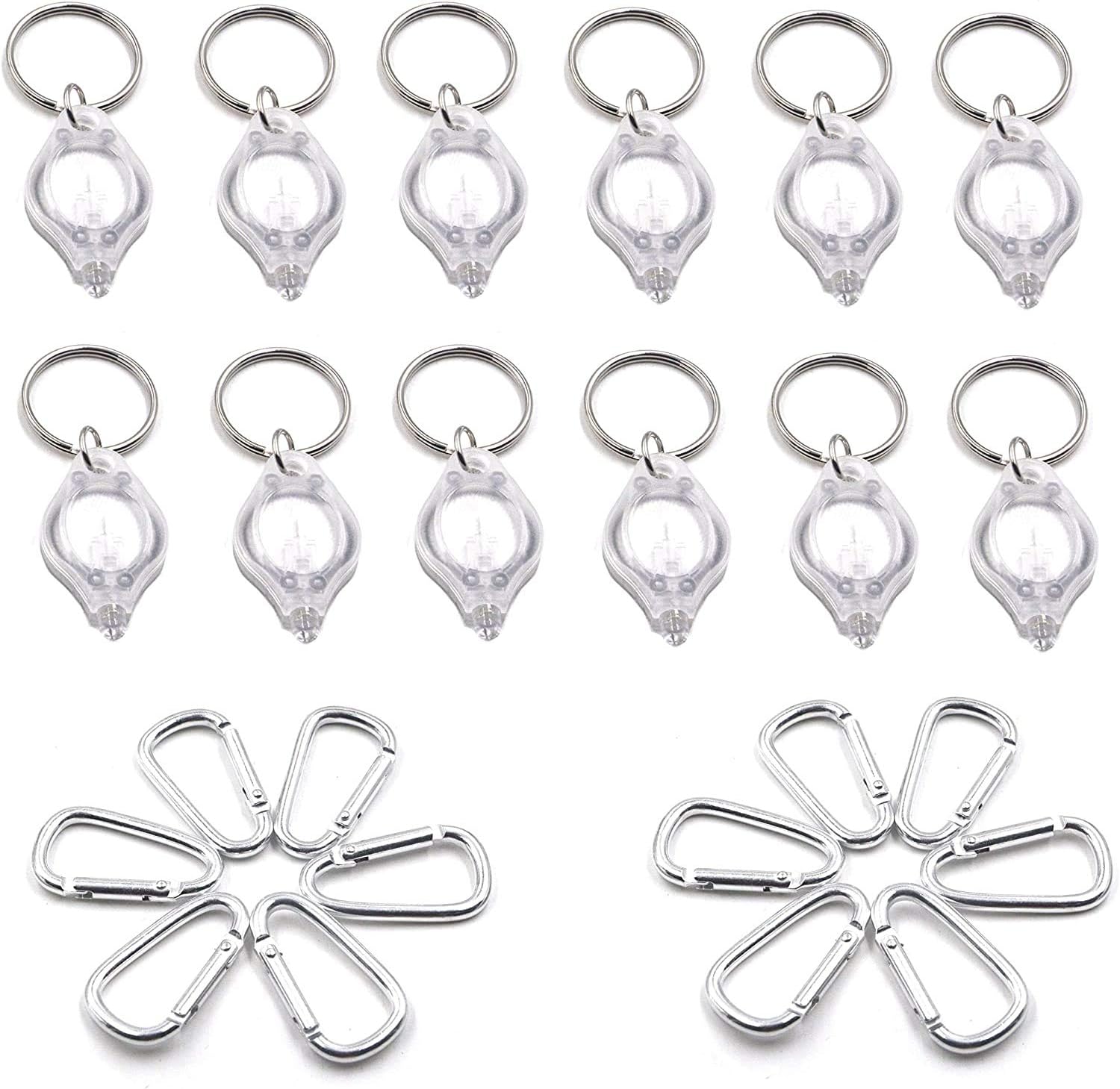 RaySoar (Pack of 12) Ultra Bright Mini LED Keychain Flashlight, Key ring Flashlight, Keychain LED Flashlight, LED Keychain Light With Extra (Pack of 12) Carabiner Clip Hook-White