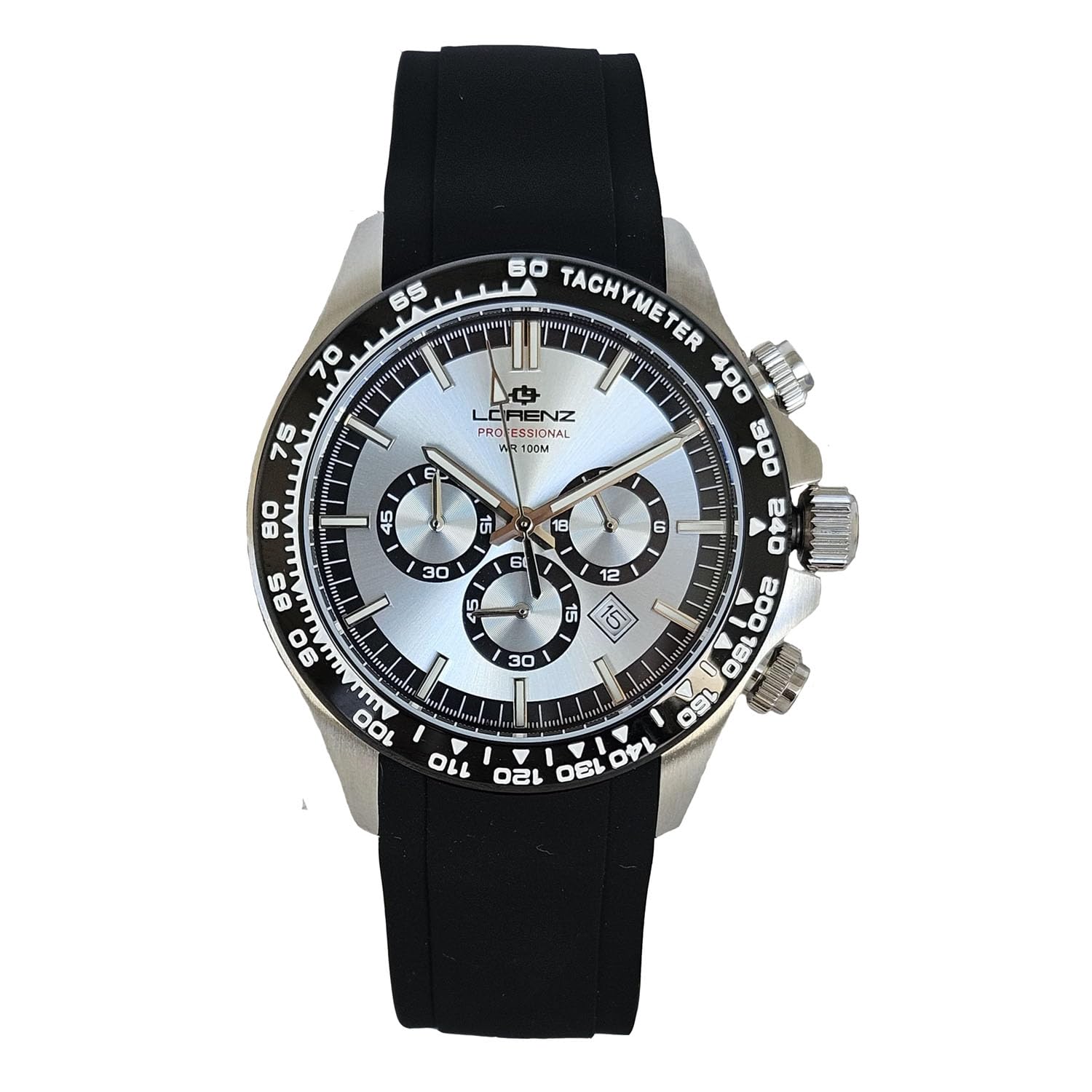 Lorenz Chrono 26175QQ - Cronografo da uomo con cinturino in gomma - sub 100 metri