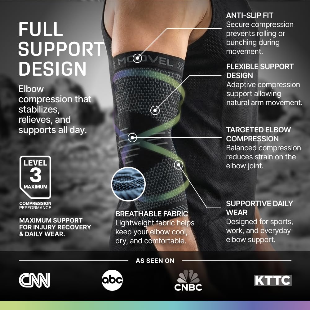 MODVEL Ellenbogenbandage – Kompressionsbandage zur Linderung von Gelenkschmerzen, Erholung, Sehnenentzündung, Tennis- und Golferarm – Workout & Gewichtheben – Einheitsgröße, für Männer und Frauen – 1