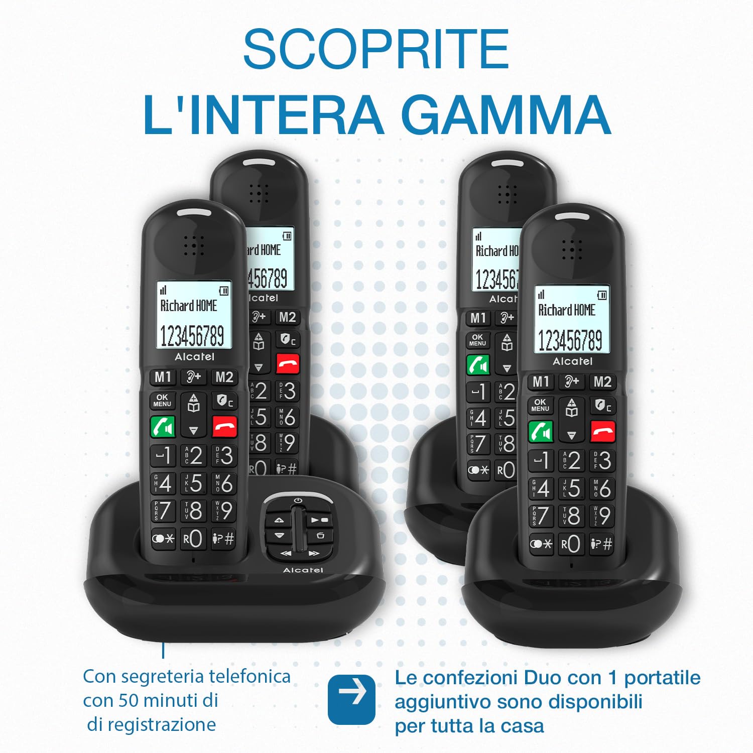 ALCATEL XL685 Voice Duo - Telefono fisso cordless DECT Senior Formato XL con segreteria - Display ad alta leggibilità - Tasti grandi - Audio Boost - Vivavoce - Blocco chiamate - 2 portatili - Nero