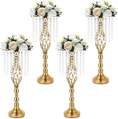 Centros de mesa dorados para mesa de boda, soporte de flores de cristal de metal de 21.6 pulgadas de alto, centro de mesa para fiestas, eventos,