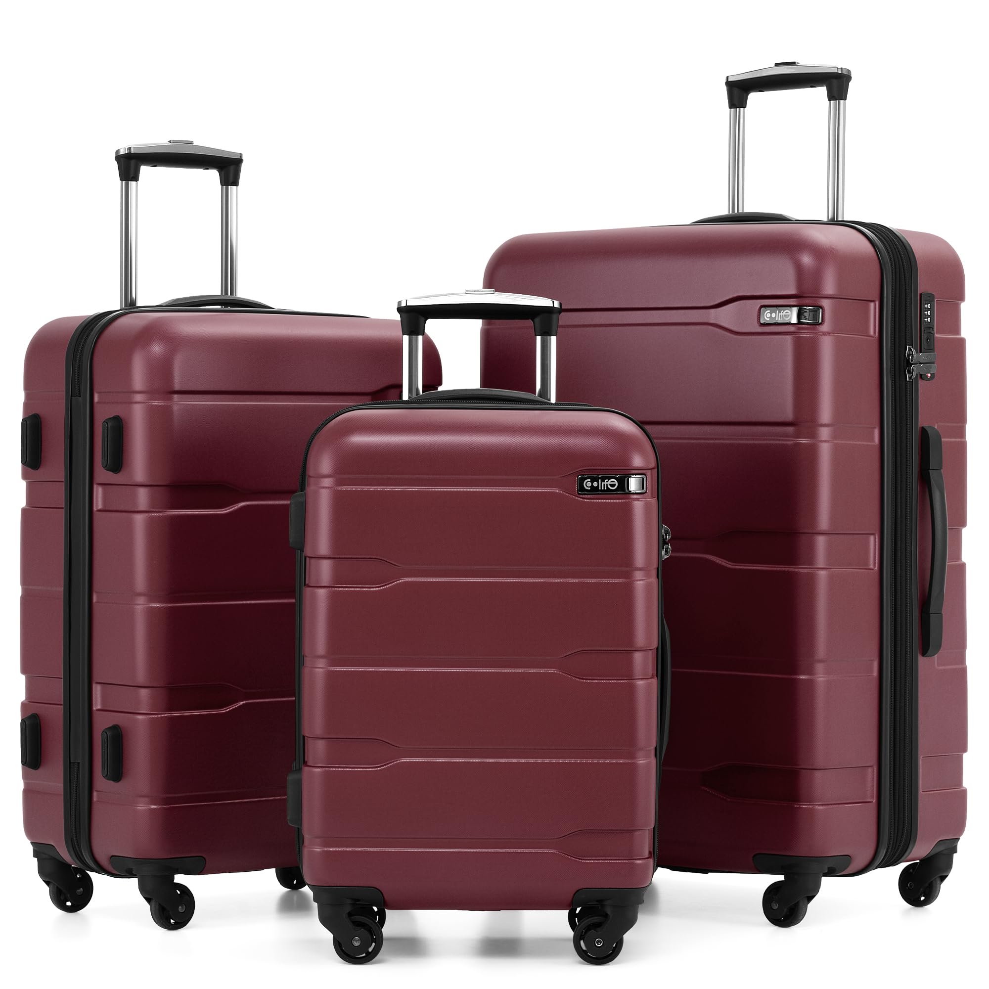 Coolife Luggage Set 3 Piece Hardside PC+ABS Suitcase with TSA Lock, Expandable Large Checked Luggage, Lightweight Rolling Carry On with Spinner Wheels(20/24/28 Inch, Radiant Pink)