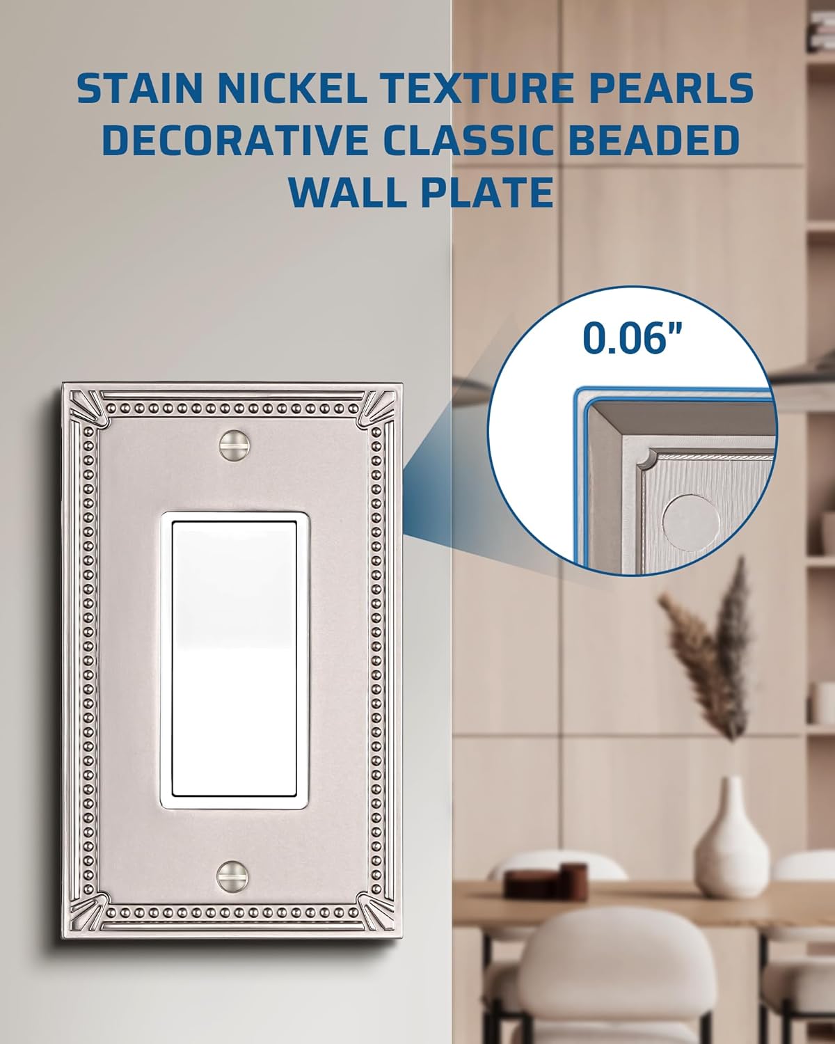 DEWENWILS Sunken Pearls Decorative Wall Plate Switch Plate Outlet Cover, Stain Nickel Light Switch Cover Plate, 4.94"×3.04" Durable Solid Zinc Alloy Receptacle Cover, (Single Toggle, 2 PK)