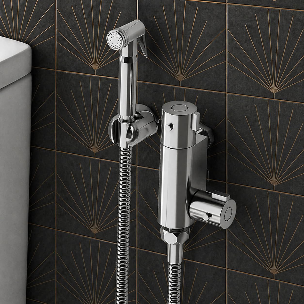 Corso Bathrooms Brushed Brass Douche Valve Thermostatic With Spray Kit Chrome Muslim Shower