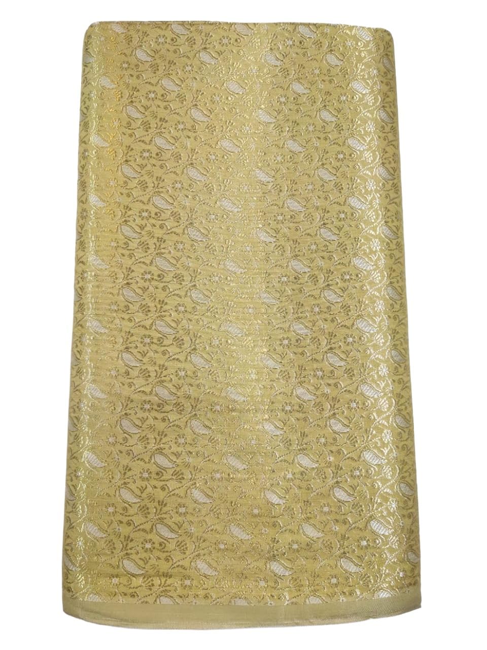 Banarasi Brocade Blouse Fabric, 1 Metre, Light Gold, Floral Pattern, Unstitched-image-24