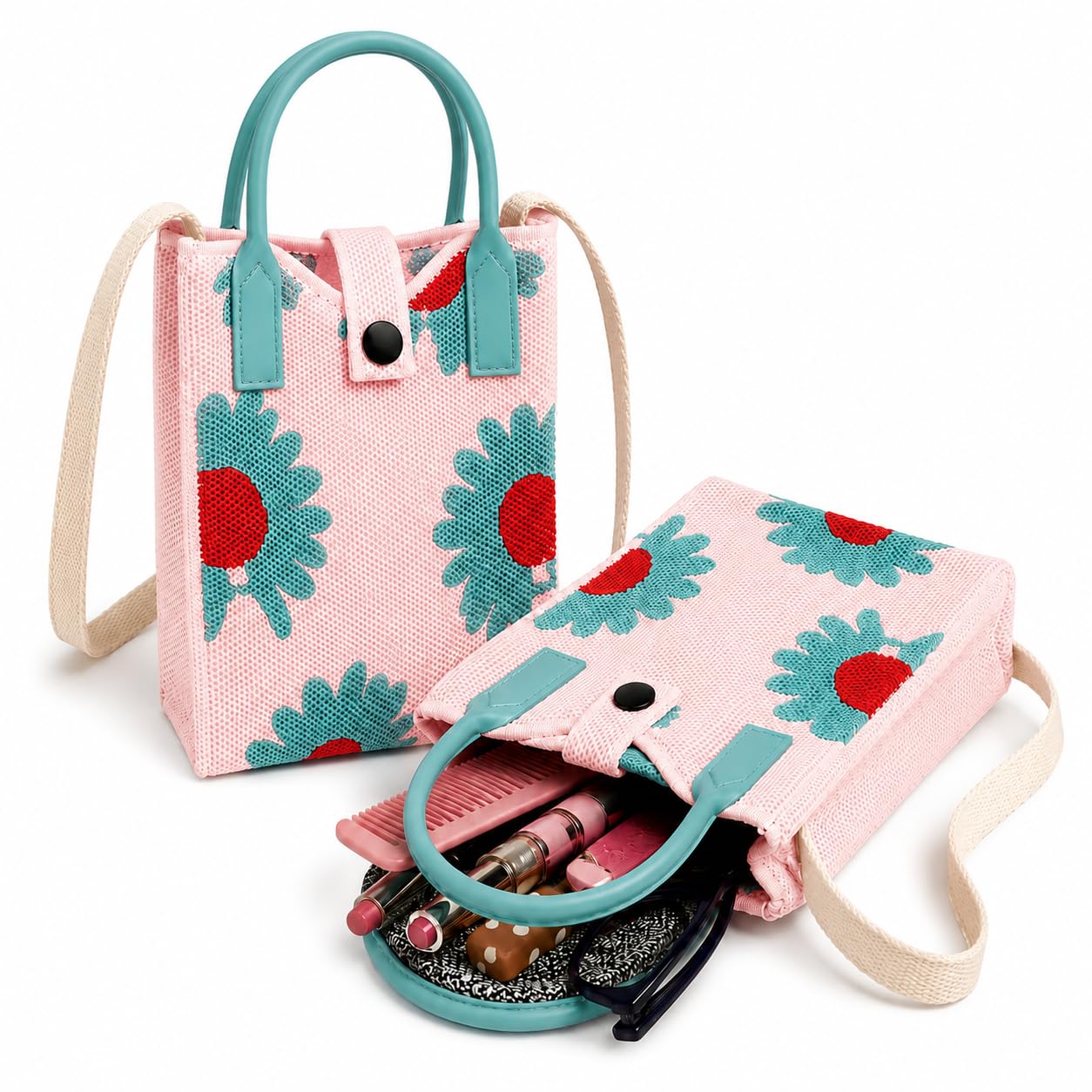 Cute Mini Sling Bag for Girls & Women | Mobile Bag | Lightweight Crossbody Handbag with Adjustable Strap | Soft Knitted Fabric Tote with Top Handle | Small Travel, Casual & Gift Bag-image-48