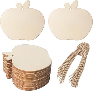 Unfinished The Apple Shape Wooden Tag Hanging Wood Cutout Blank Wood Slices Wooden Tags with Twine for Christmas Thanksgiving Day Holiday Wedding Birthday Party Decoration 20 Pcs