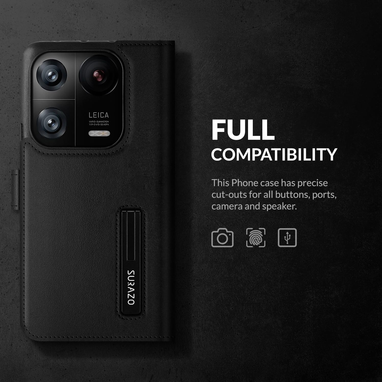 SURAZO Premium Mobile Phone Case for Xiaomi 13 Pro 5G Leather Case - Foldable Genuine Leather Protective Case [Magnet, Card Slot, RFID Protection, Stand Function] Flip Wallet Case Cover Leather Case