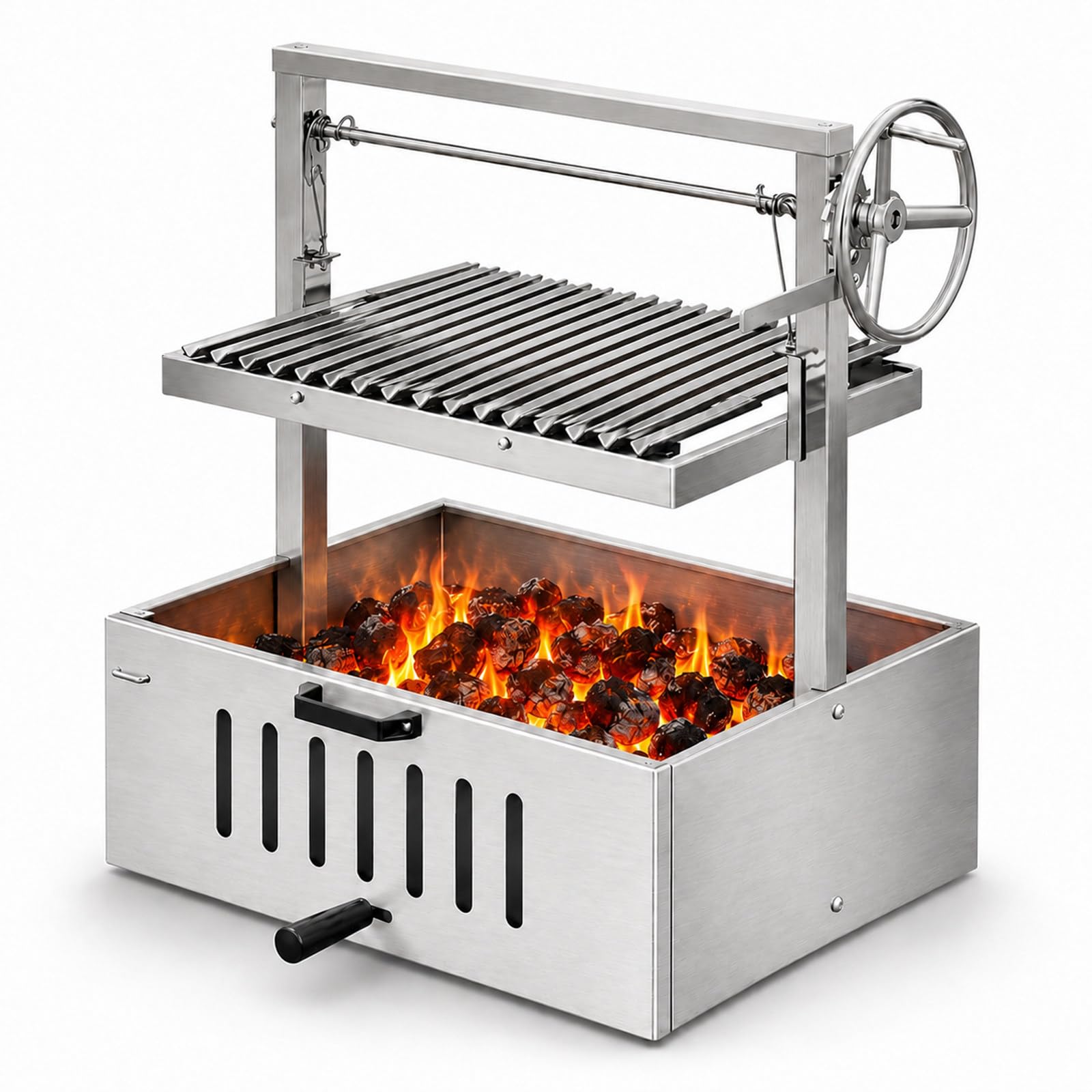 Barbecue a Carbonella Stile Argentino - Griglia a V Regolabile | Sistema di sollevamento manuale, senza corrente o batterie, adatto al barbecue argentino a carbonella in terrazza o giardino