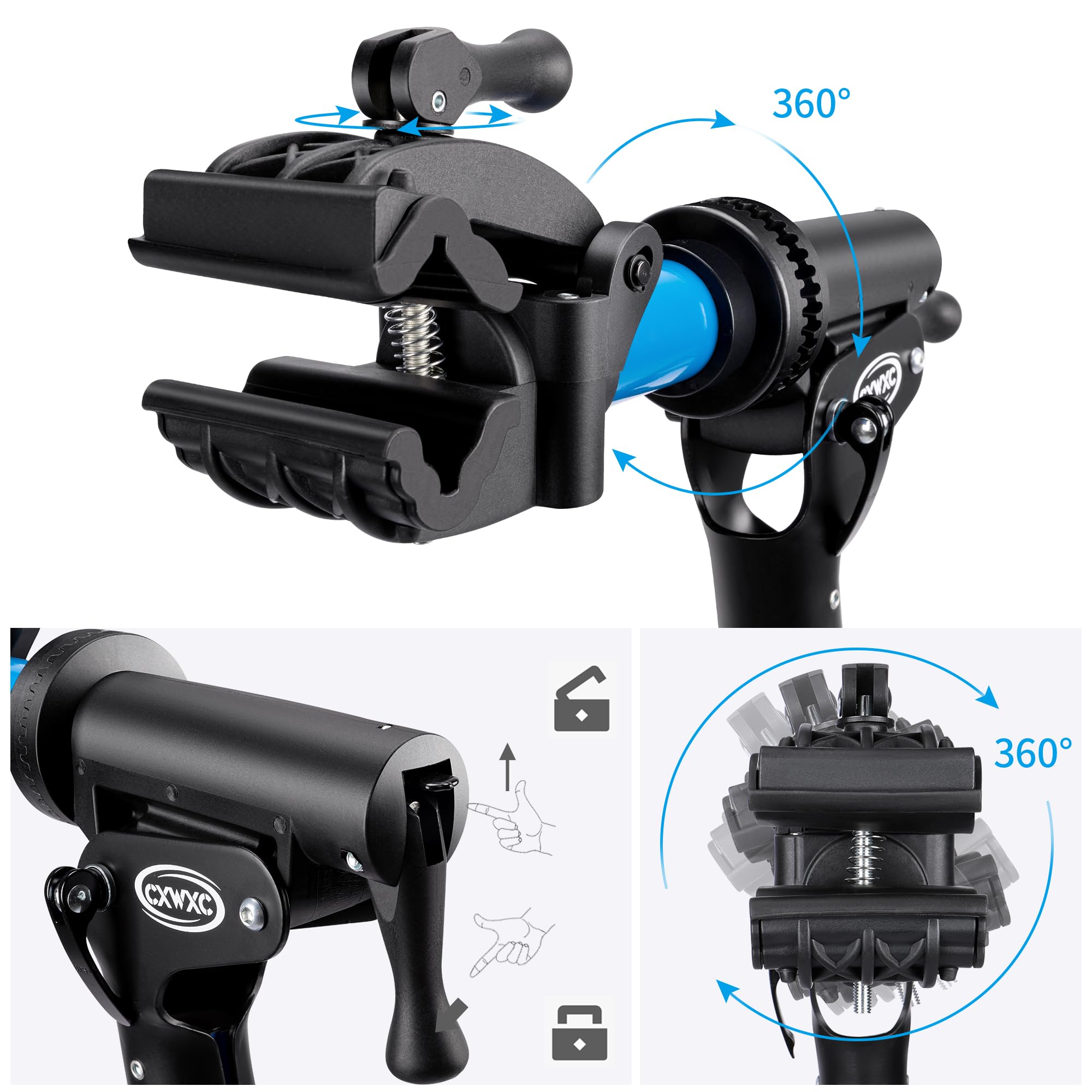 CXWXC Cavalletto per Riparazione Bici, Supporto per Manutenzione Bicicletta in Alluminio, con Vassoio Porta Utensili Magnetico, Regolabile, Leggero, Portatile Nero (Nero)