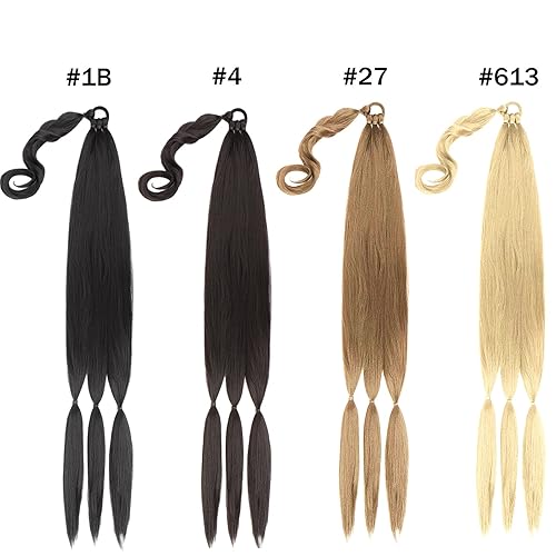 Miniatura 5 de Extensión de cola de caballo larga trenzada con lazo elástico, extensión de cabello lacio envolvente, extensión de cabello trenzado, extensión de