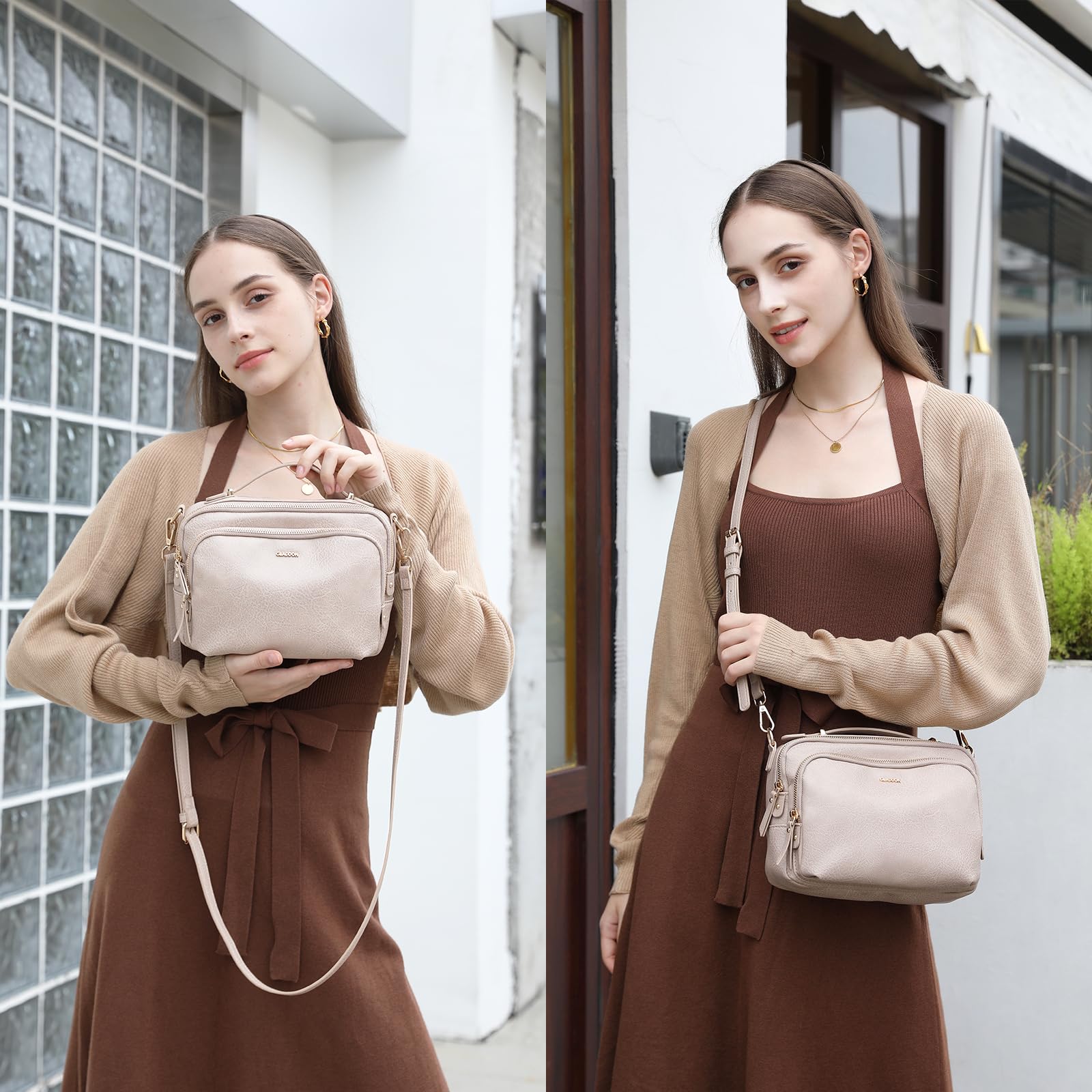 Gladdon Piccola Borsa a Tracolla Donna, Crossbody Bag con 3 Scomparti Capienti, Borsa Mano PU Pelle Sintetica, Borsetta Moda Borse Spalla con Tracolla Regolabile e Rimovibile…Taupe