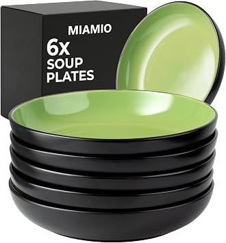 MIAMIO - Soup Plates Set, Ceramic Green - Modern Home Set