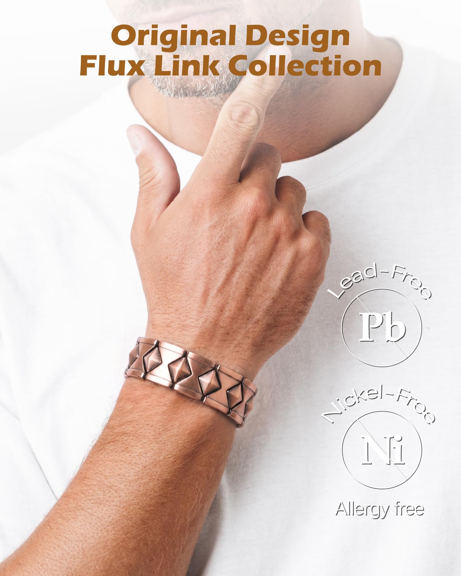 Jeracol Pulseras de cobre para hombre, 99% cobre puro, tamaño ajustable y caja de regalo de joyería (módulo geométrico)