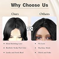 Vista 7 de NAYOO Peluca negra de 26 pulgadas de largo para mujer, peluca sintética ondulada natural con parte media, resistente al calor, peluca de cabello