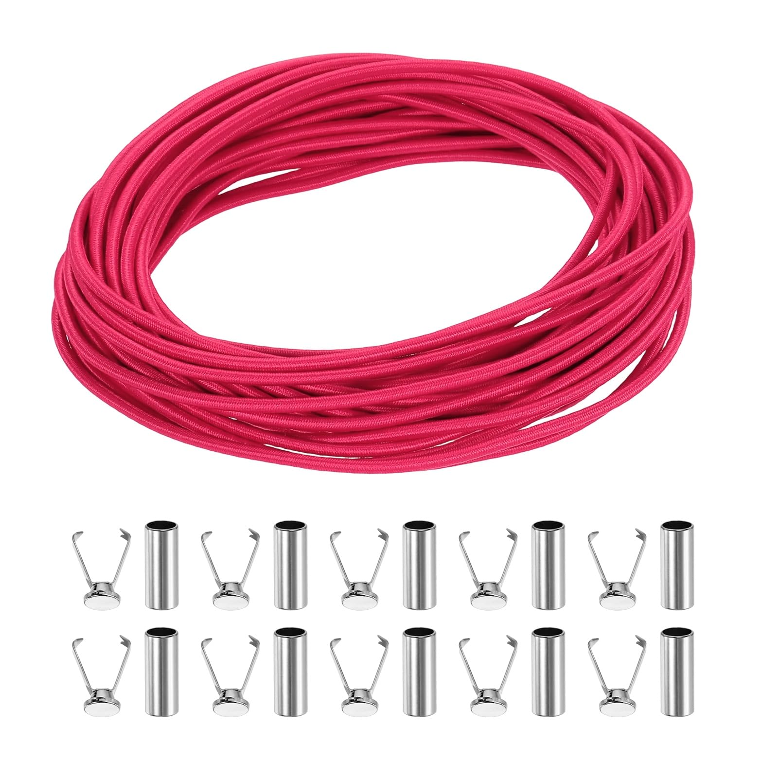 sourcing map Elastic Band Cord, 1/8 Inch x 98 ft Colored Round Elastic String with Cord End Caps, Polyester Stretch Beading Elastic Cord for Drawstring, Bracelets, Sewing, Notebook, Rose Red