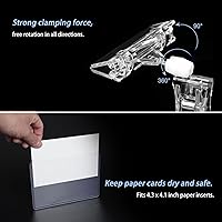 Vista 4 de Mlici Soporte giratorio transparente con clip, 16 clips de letrero giratorio POP para tienda al por menor, protector de tarjetas de PVC de 4 x 6