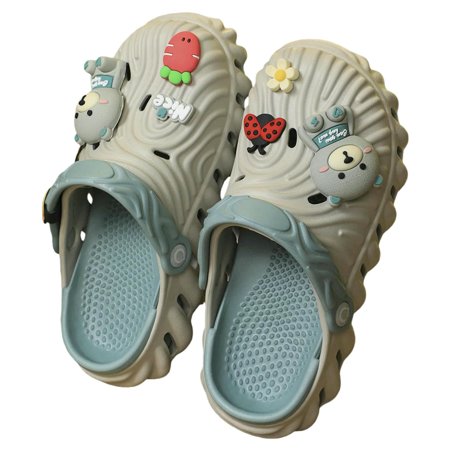 Gyios Summer Slippers Women's Cartoon Bear Animation Hollow Beach Slide Shoes, Trendy Platform Clogsfashion Outdoor Garden Sandals-gray-39-40