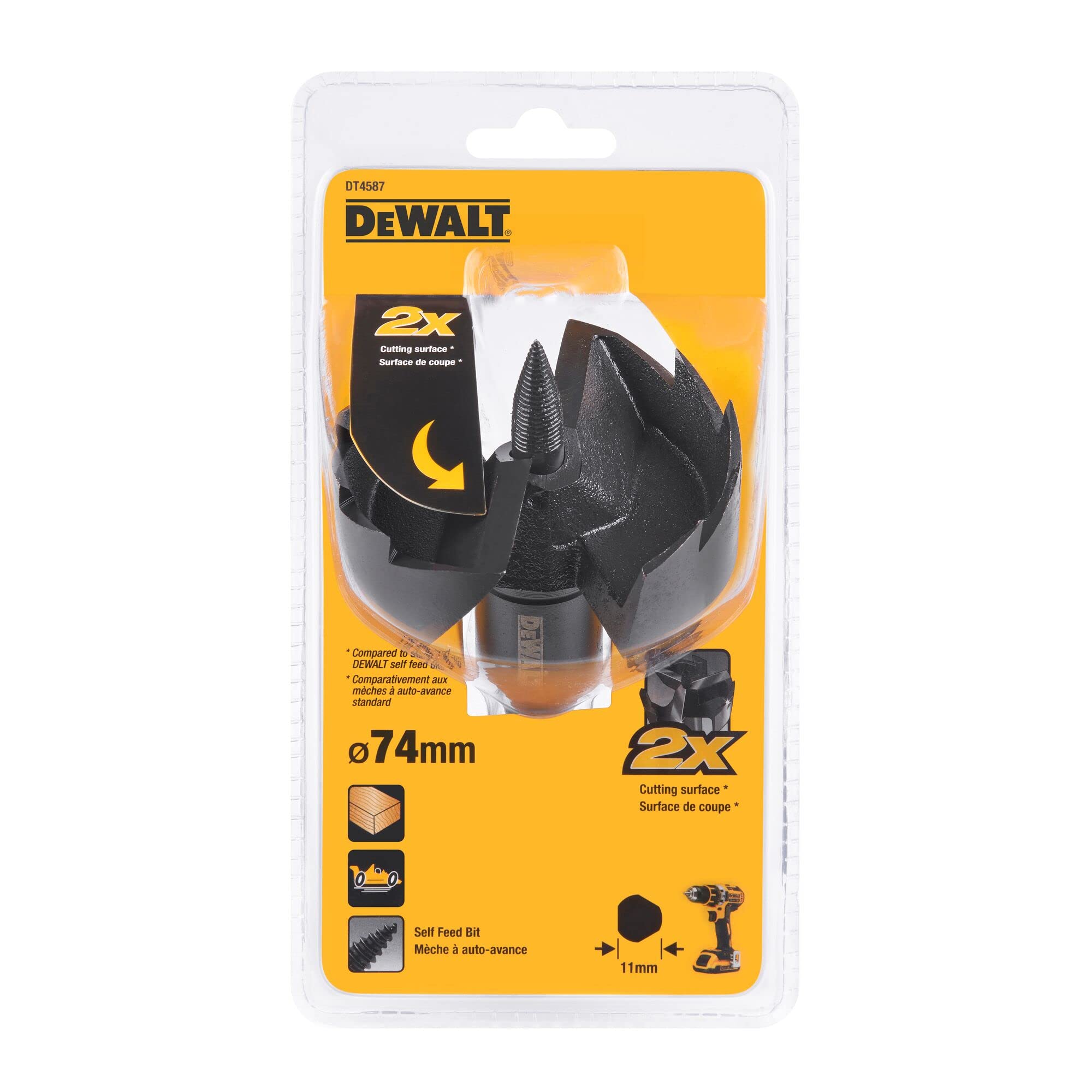 Dewalt Rapid-Holz/Forstnerbohrer, 74 mm ø (geeignet für den Einsatz in Bohrmaschinen, für saubere Durchbruchsbohrungen in Hart & Weichholz, Holzdielen, Altbaudecken, Gipskartonplatten), DT4587