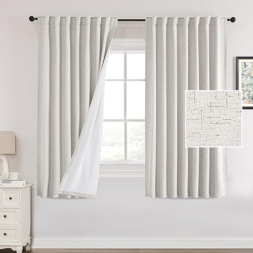 Miniatura 18 de PrinceDeco Cortinas de lino 100% opacas para dormitorio de 84 pulgadas de largo, juego de 2 paneles de cortinas opacas con pestaña trasera y