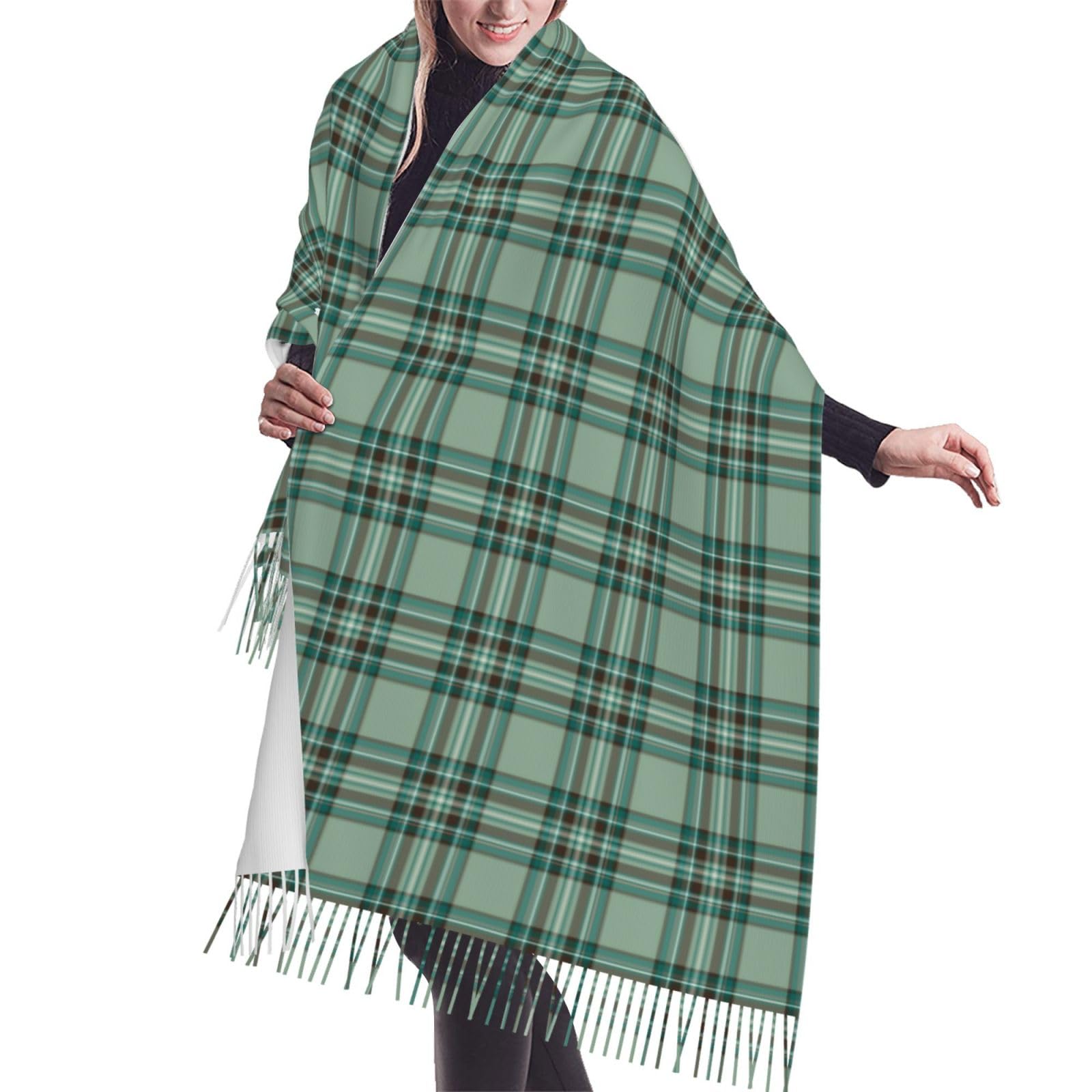 peiyeety Kelly Tartan Pattern Mint Green Irish Plaid Cashmere Fringe Scarf Autumn And Winter Scarves The Most Soft Classic