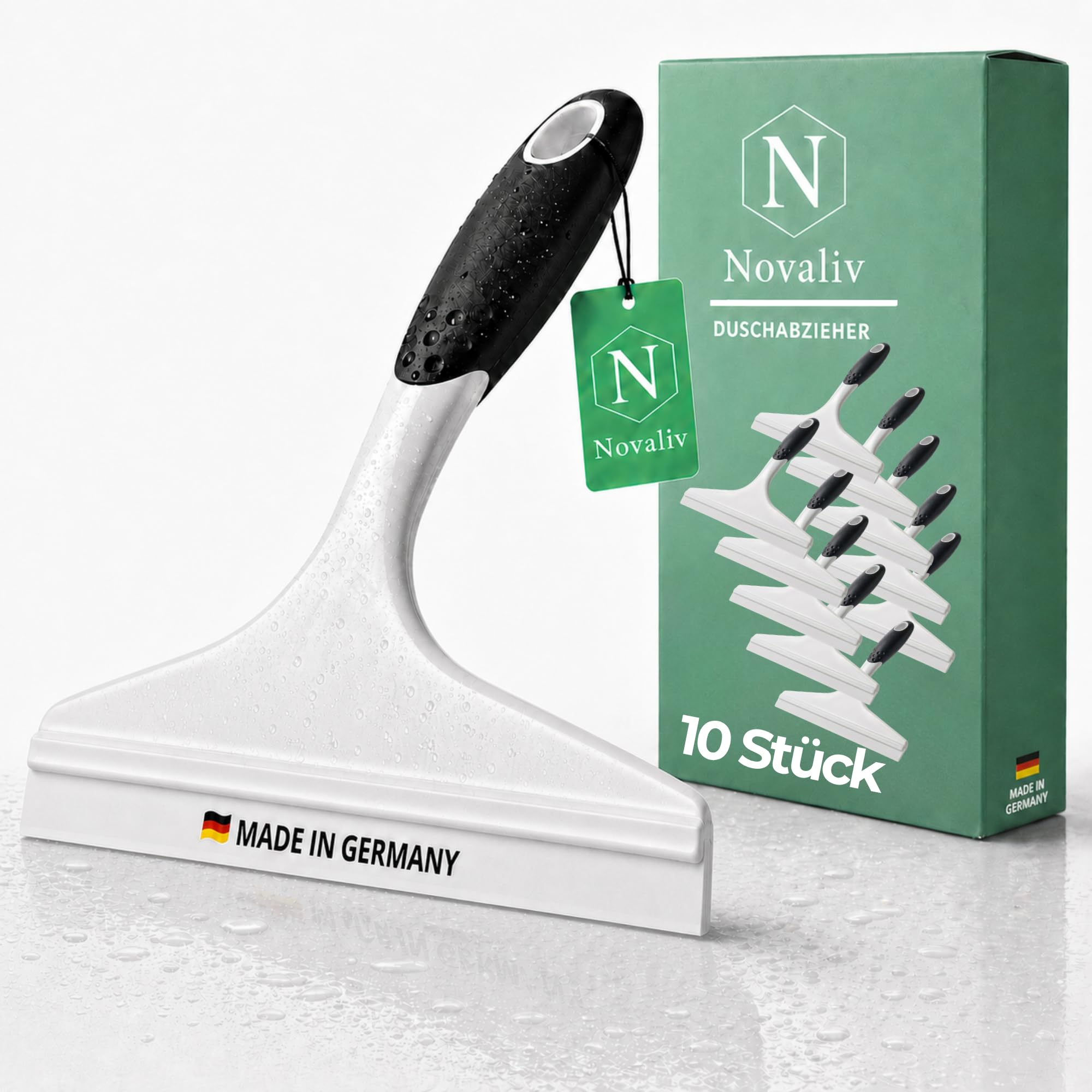 Novaliv 10 x ściągaczka do kabiny prysznicowej 23,5 cm, biała, ergonomiczna rączka, ściągaczka do wody, ściągaczka do szyb łazienka, accressoires