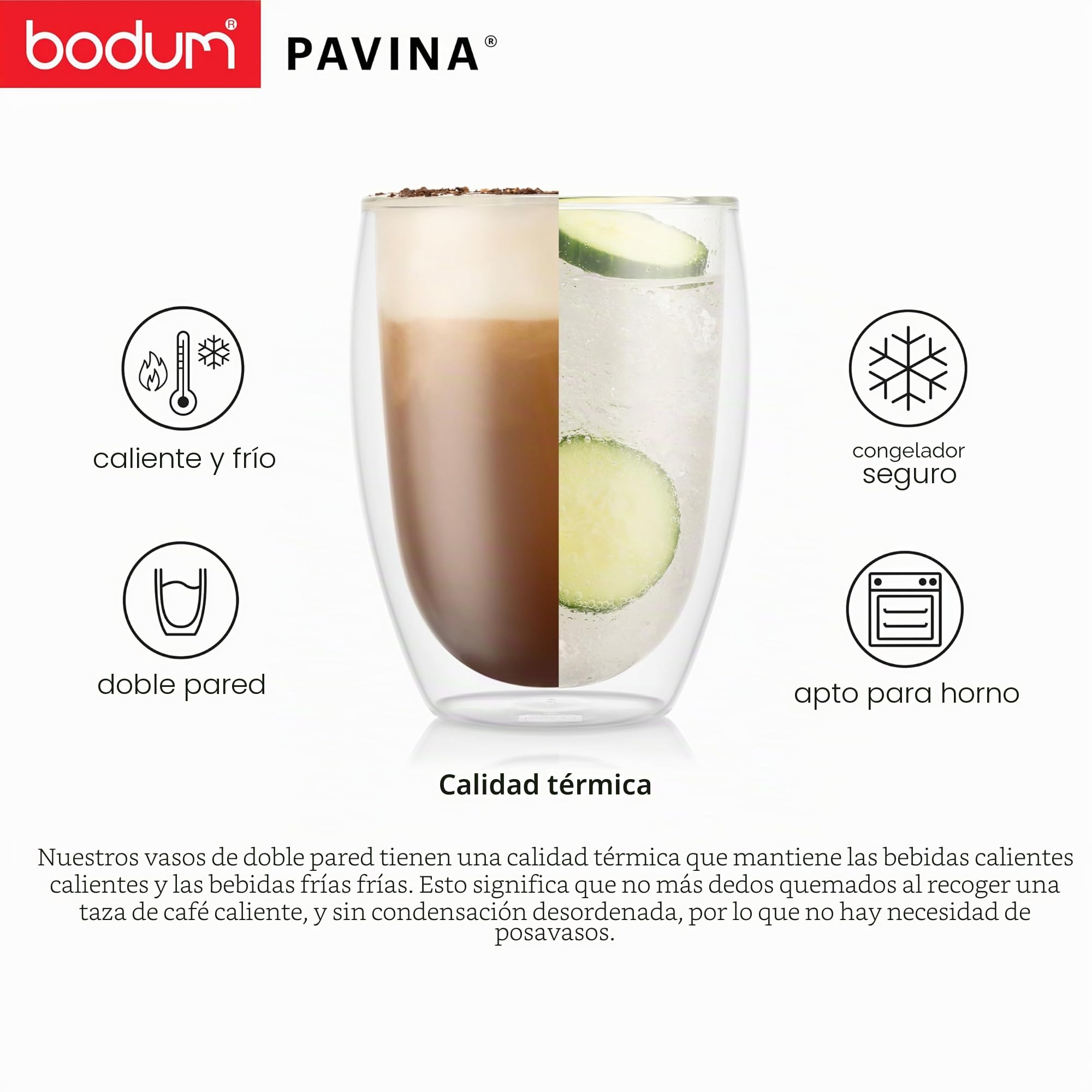 Bodum Pavina - Set de 6 Vasos térmicos, 0,35 l, borosilicato, Transparentes