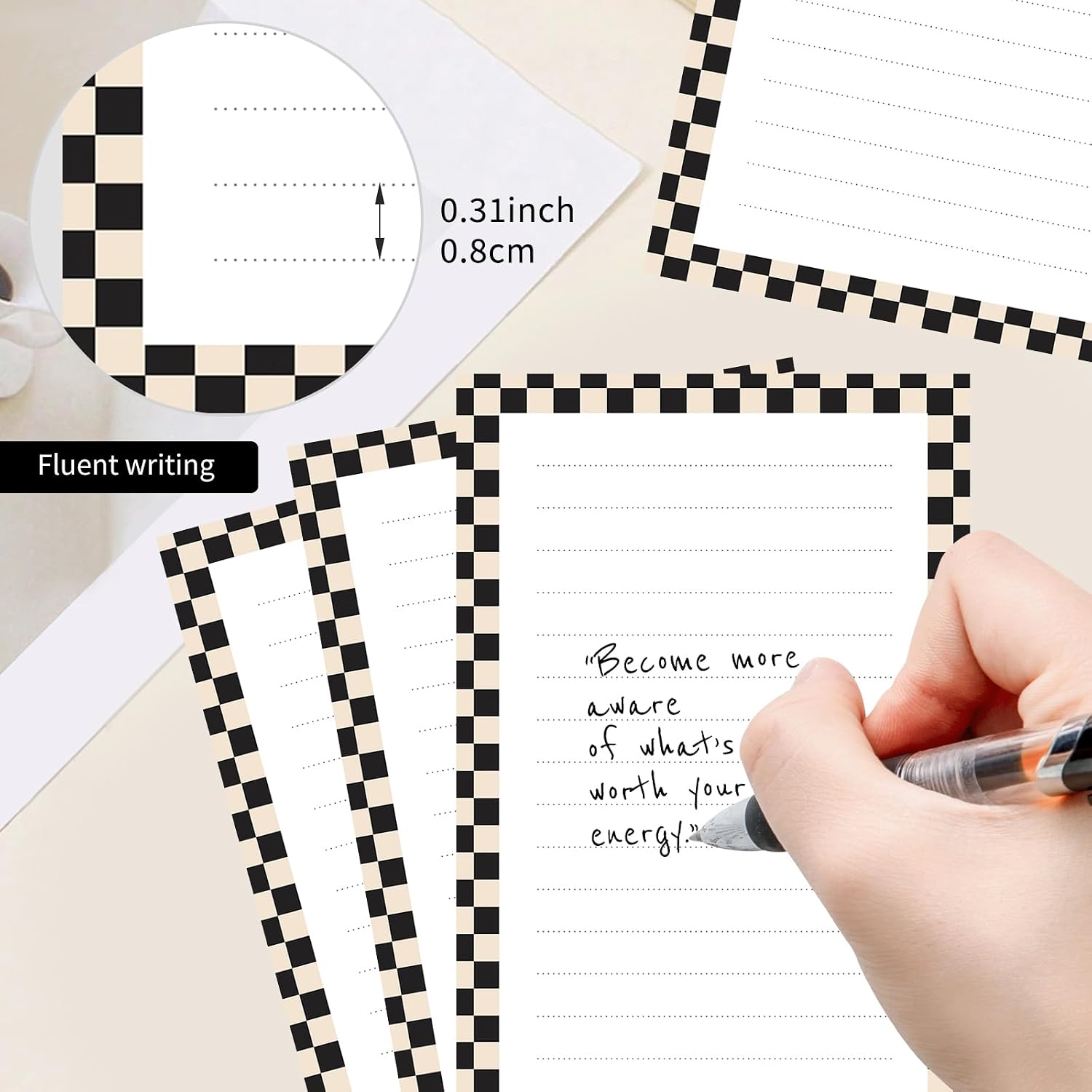 2 Pack Lined Sticky Notes 4x6 in, Cute Self-Stick Notepads with Lines, Large Memo Pads Strong Adhesive for Office, Home Black White Plaid image 2