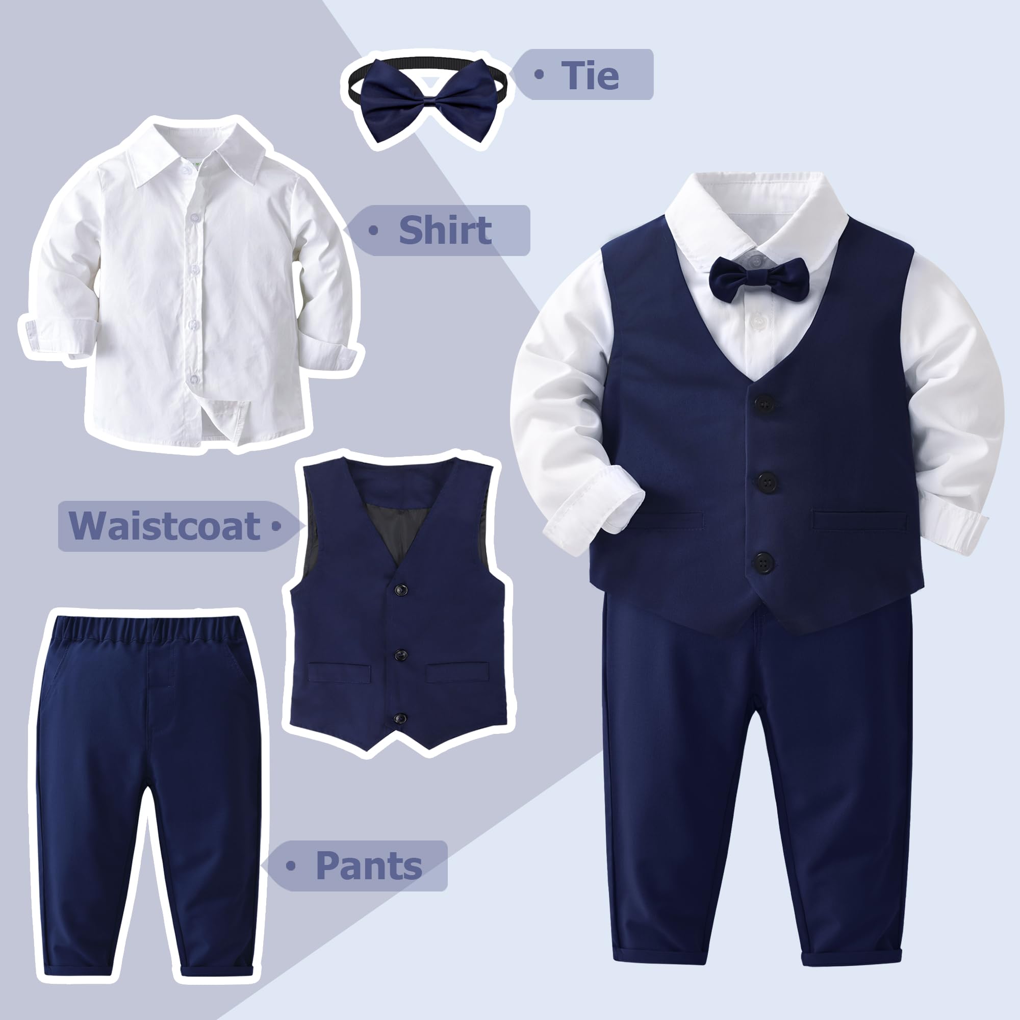 Jungen Anzug Set Langarm Weißes Hemd & Weste & Hose + Krawatte Smoking für Festliche Party Hochzeit Tauf Kleidung