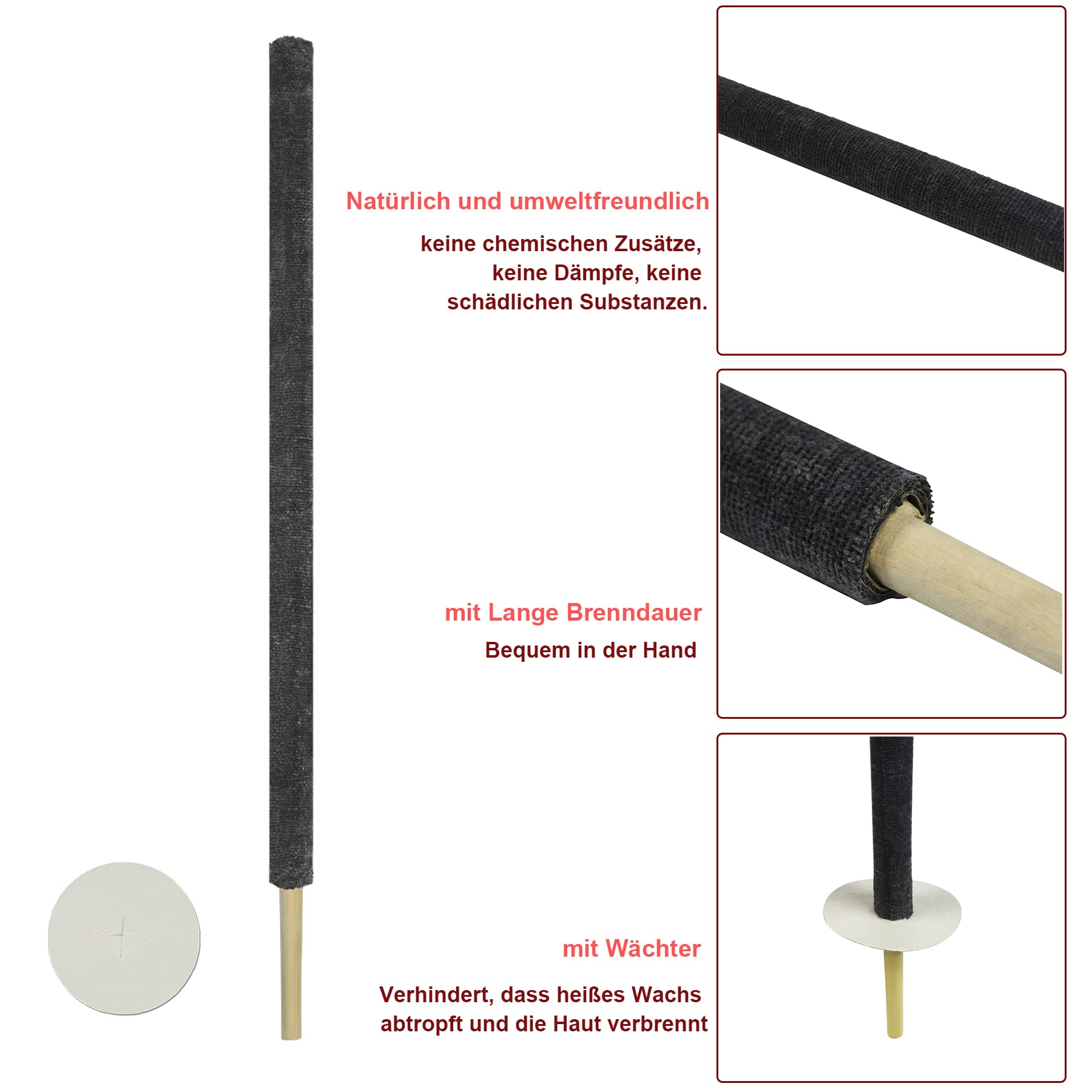 Froadp 50 Pezias Antorchas de Cera Natural para Jardín con Protección para la Mano y Mango Extra Largo para Senderismo al Aire Libre Camping Pascua (72cm x ∅3cm)