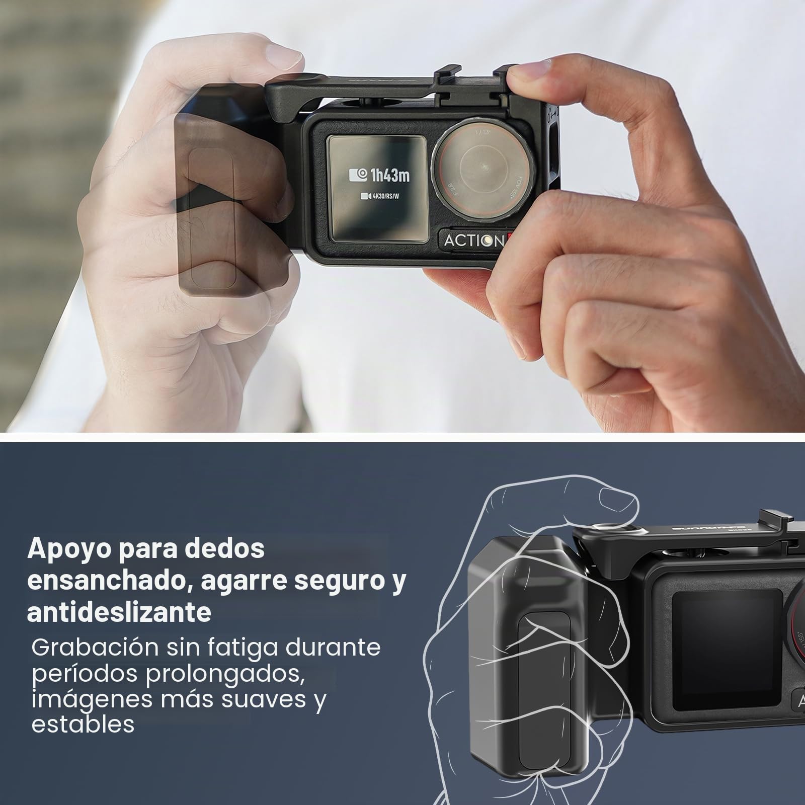Kit de agarre Gdraco Xplorer para DJI Osmo Action 5 Pro/4/3, jaula de cámara con agarre lateral compatible con Action 5 Pro/4/3
