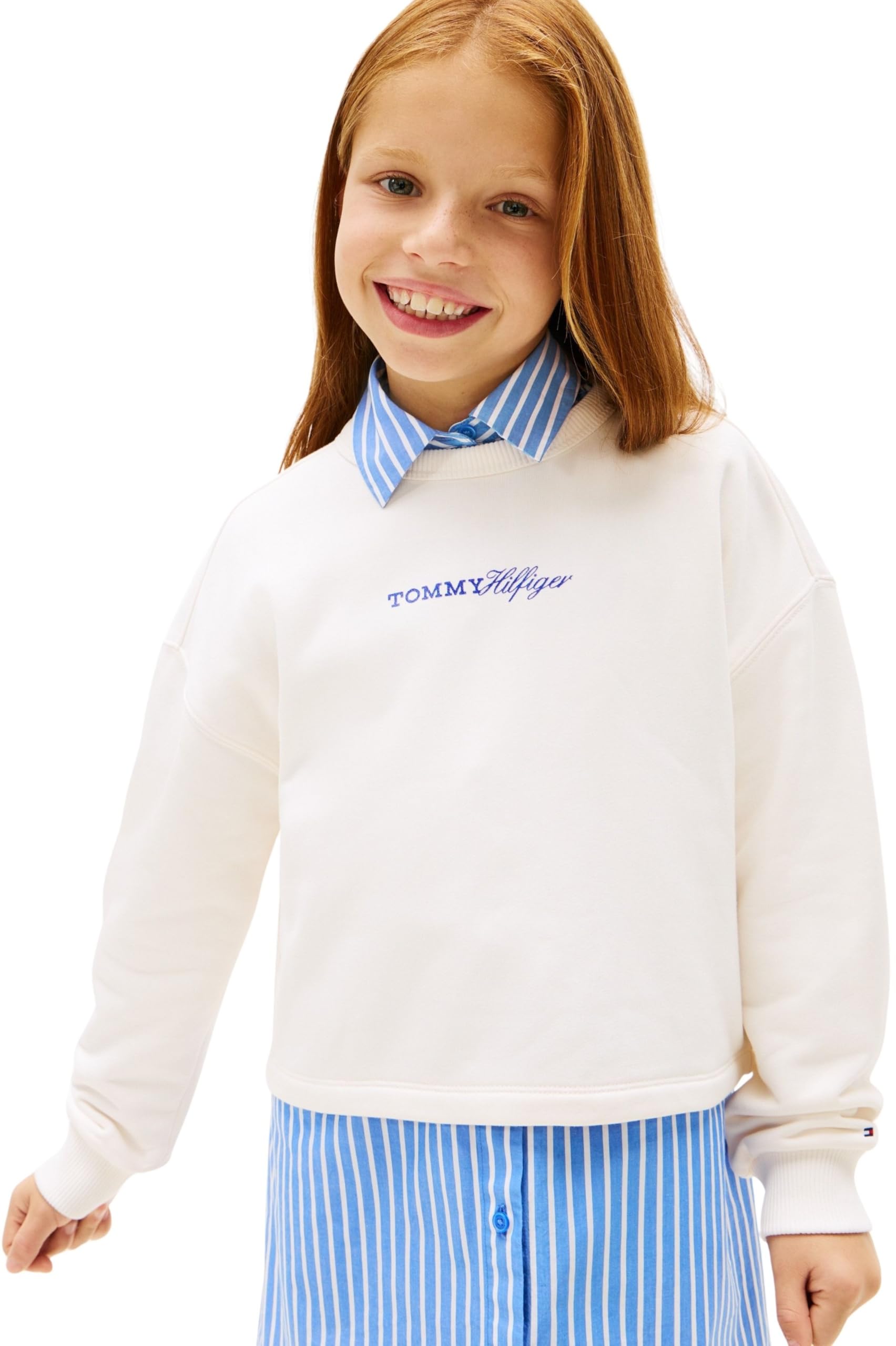 Tommy Hilfiger Girls' Sweatshirt Glitter with Round Neck, Off-White (Ancient White), 12 Years