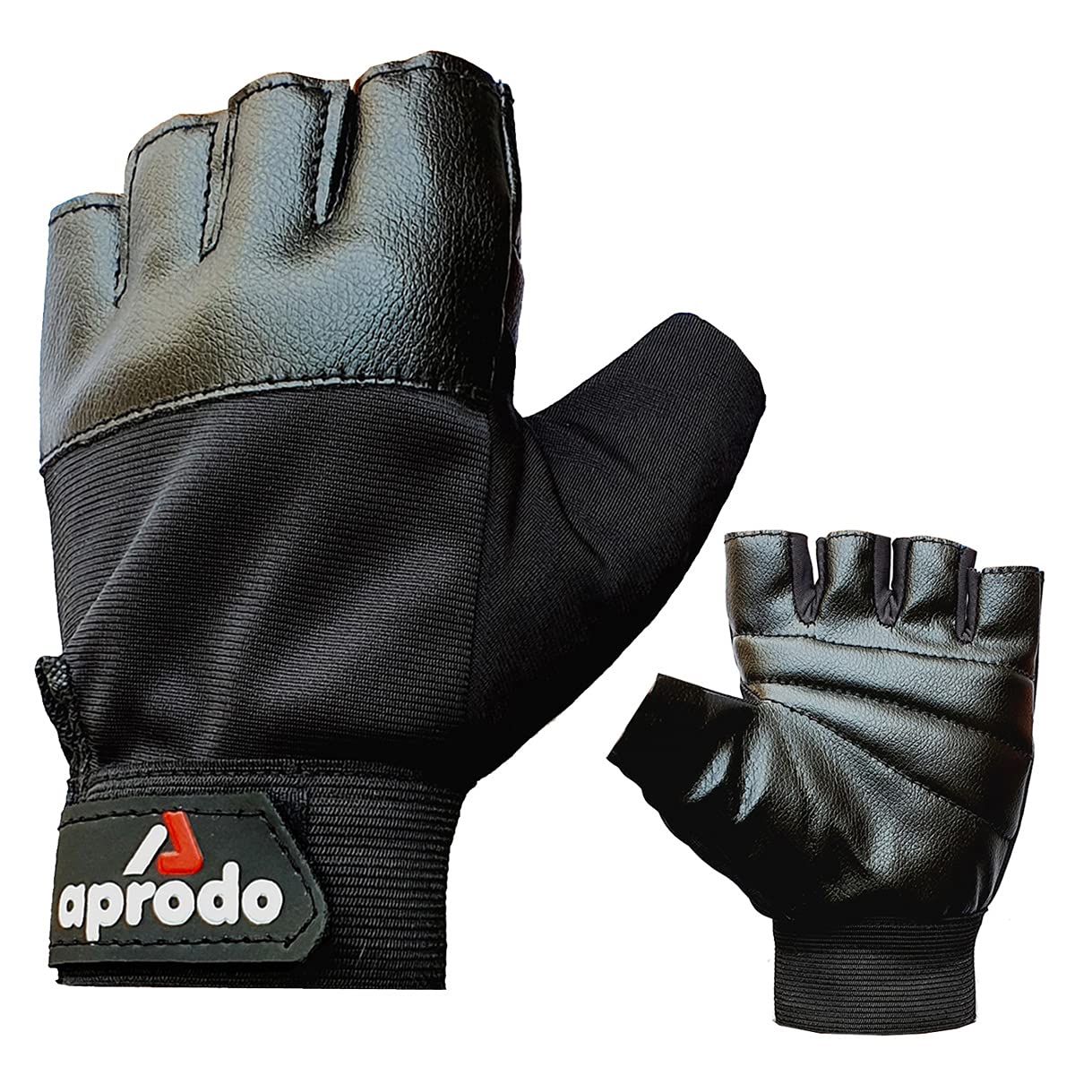 Aprodo Beginner Gym Gloves with Wrist Support Strap | 1 Pair - Free Size (Black) | Fitness Gloves with Leather Foam Fabric | Wrist Band for Dumbbell, Exercise & Gym Workout