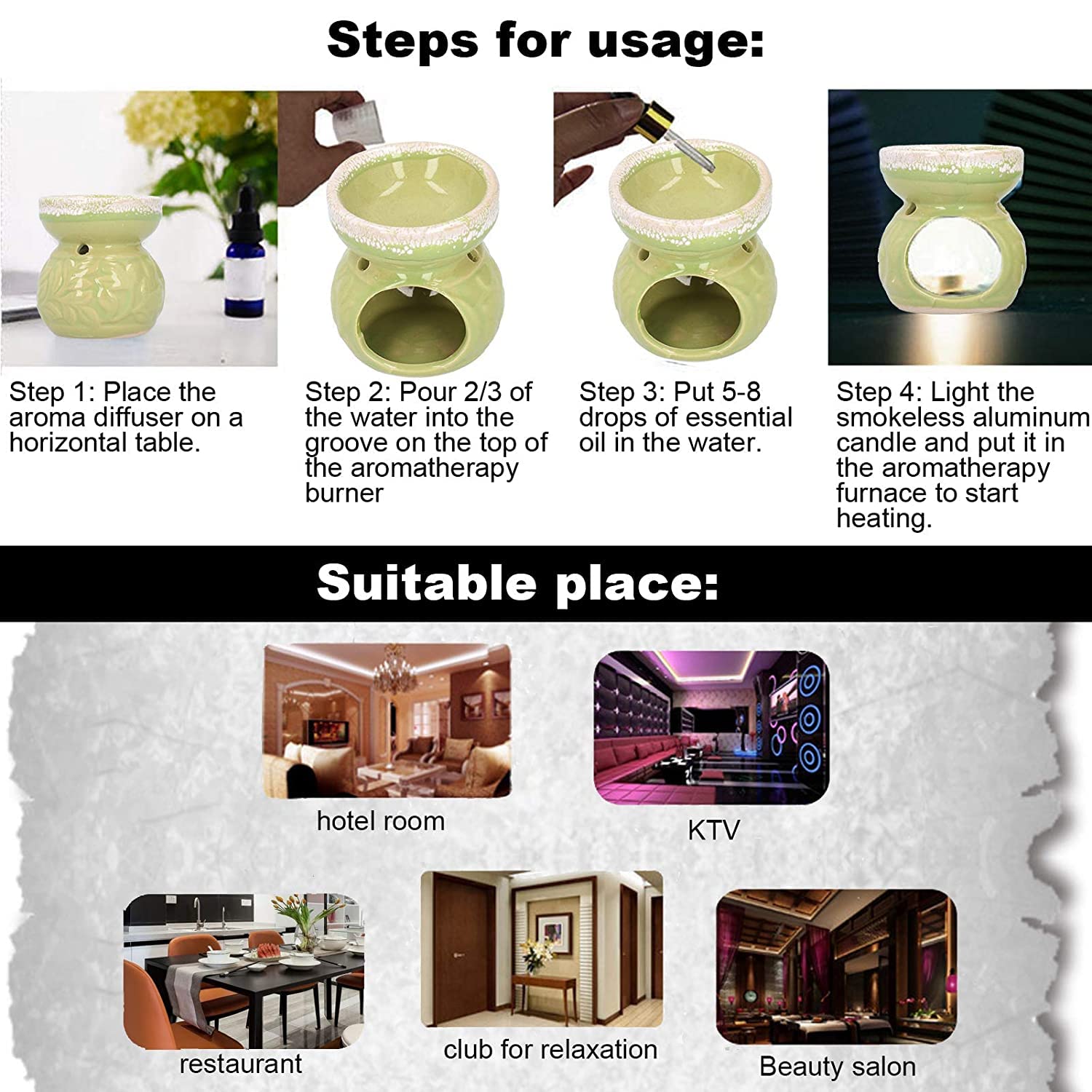 NOBRIM Aromatherapie-Lampe Wachs- und Öl-Keramik-Aromabrenner Aromakerze Keramikofen Dekoration Ätherischer Ölbrenner für Home Office Housewarminggeschenk für Wohnzimmer Studie