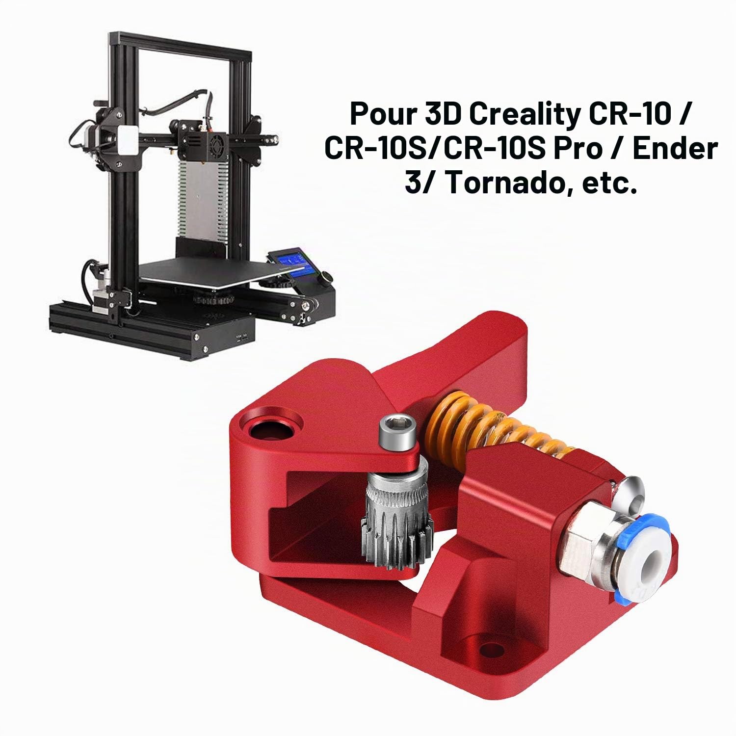 Kit de mise à niveau pour extrudeuse en aluminium TUZUK Dual Drive Extruder pour Tornado/CR-10 / CR-10S / CR-10S Pro/Ender 3 / Anet A8 Mega Wanhao i3 Anycubic (main droite)