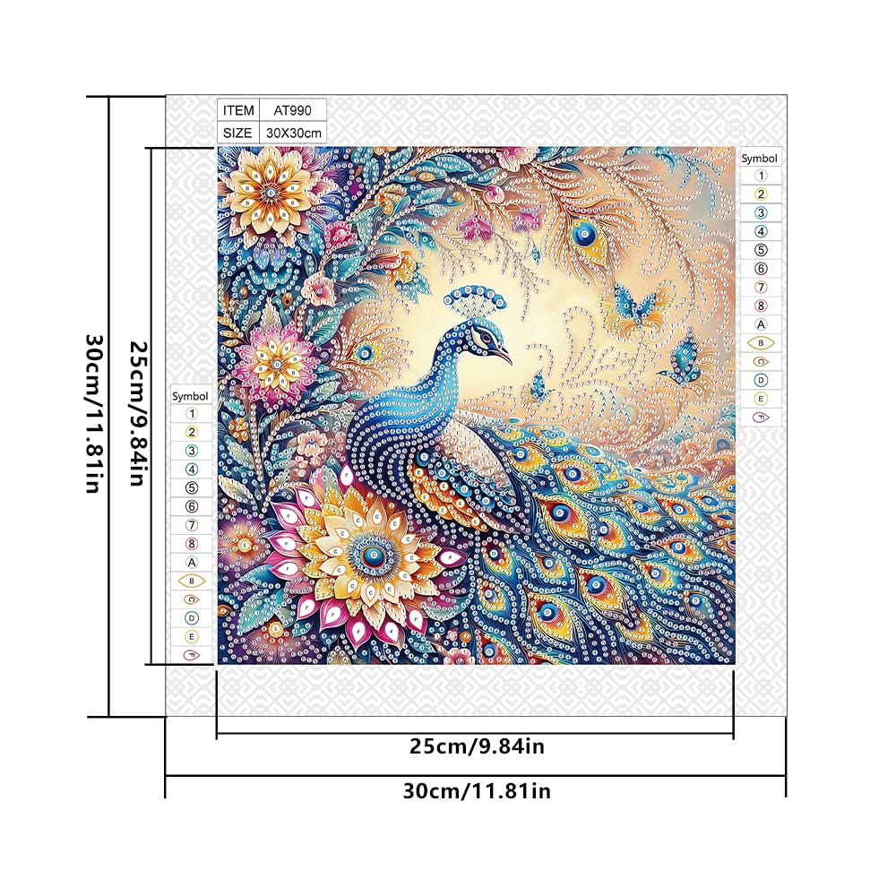 DCIDBEI 5D Special Shape Diamond Painting Kits Peacock Flowers 30 x 30 cm Beading Pictures Dragon Cross Stitch Art Craft Diamond for Home Wall Wall Decoration Pictures Crafts Adults Peacock Flowers - Image 2